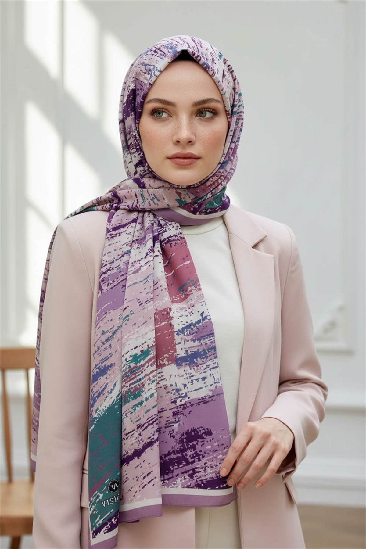 KREP FIRÇA DESENLİ LİLA RENKLİ 75X195 KIRIŞMAZ ŞAL