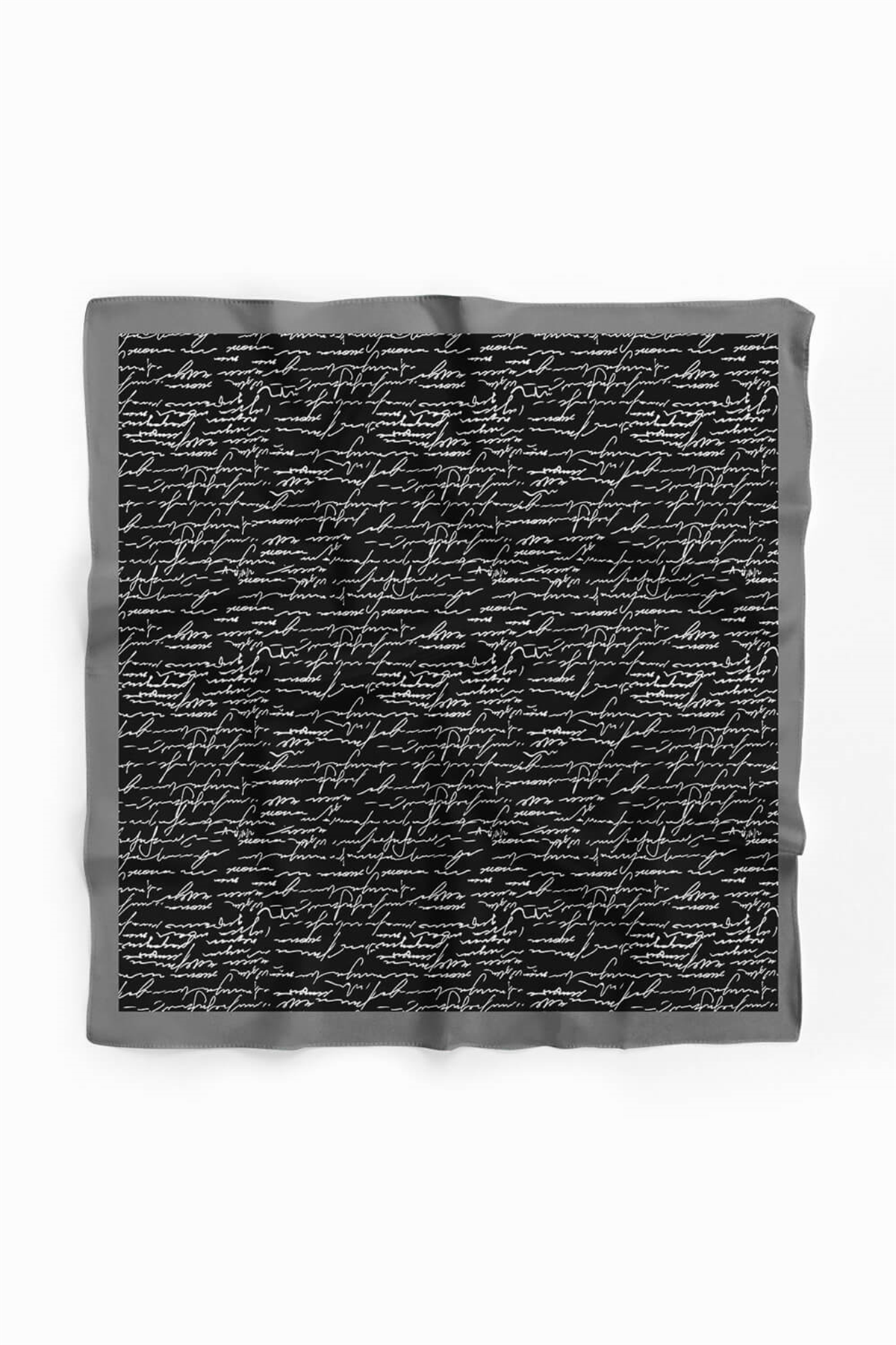 Kadın Siyah Beyaz El yazısı Desenli 50x50 Bandana HYL DG0711-22