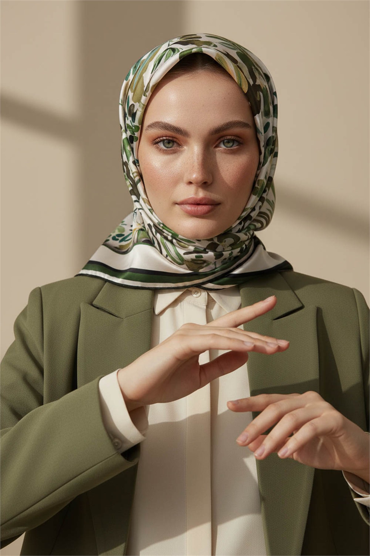 Rayon Çiçek Desenli Zümrüt Yeşili Renkli 90x90 Dikim Şekli : El Dikişi Eşarp (İpek İçermez)