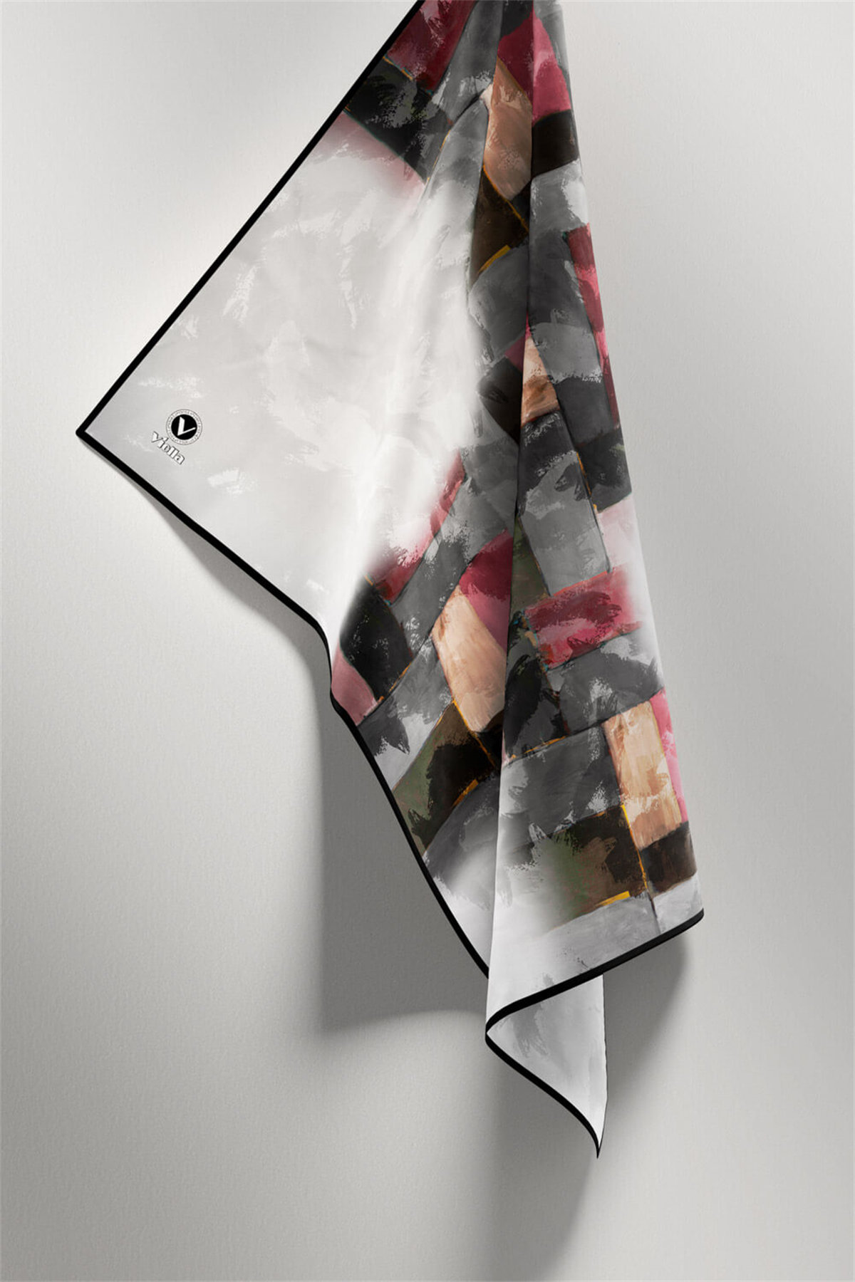 Twill Yağlı Boya Desenli Gri Renkli 90x90 Eşarp (İpek İçermez) Kenar Dikiş Şekli El Dikişli