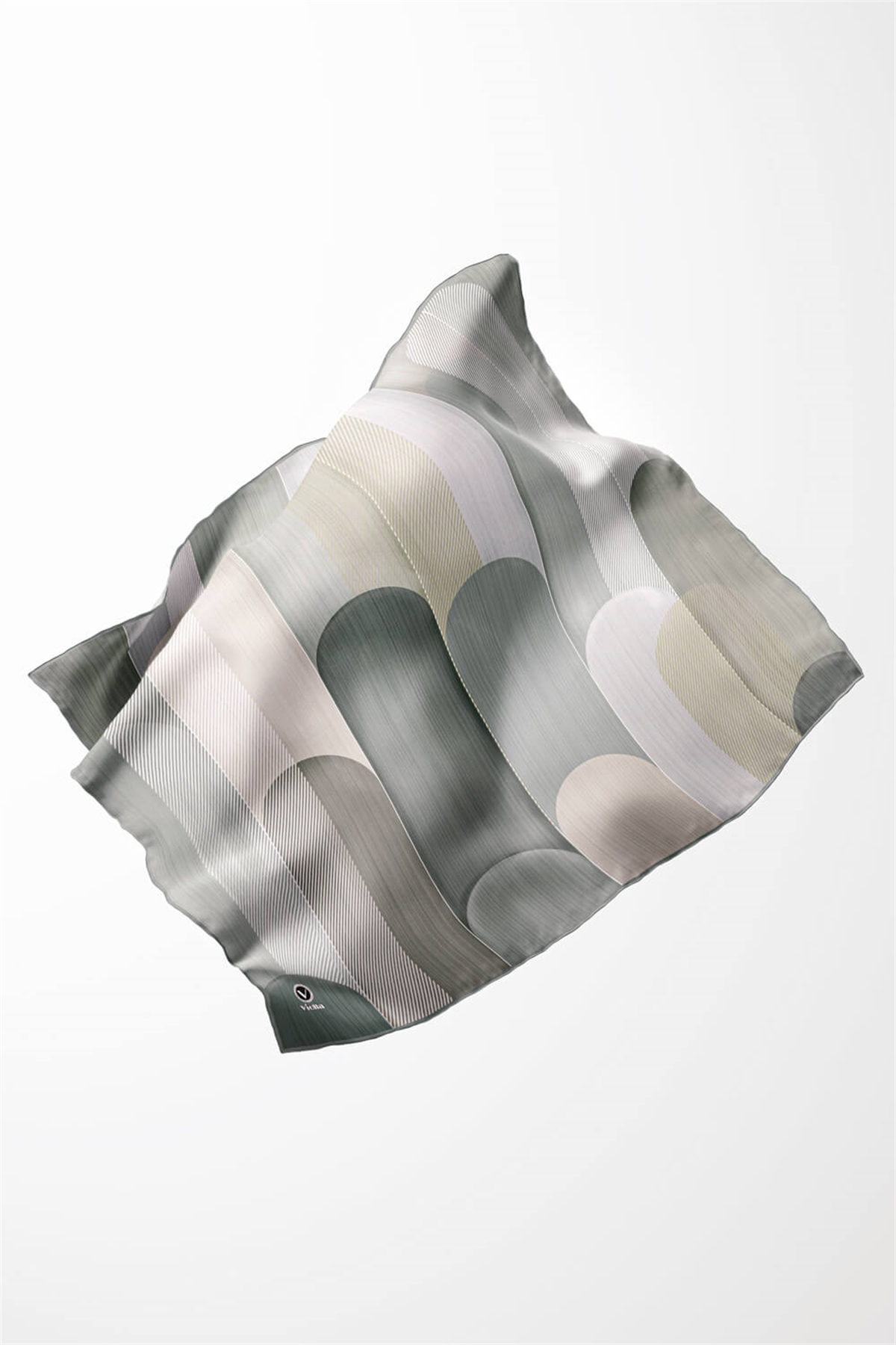 Twill Geometrik Desenli Koyu Mint Yeşili Renkli 90x90 Eşarp (İpek İçermez) Kenar Dikiş Şekli El Dikişli