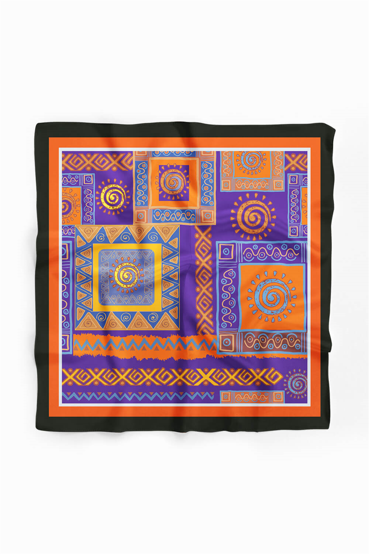 H19 Kadın turuncu etnik desenli 50x50 Bandana