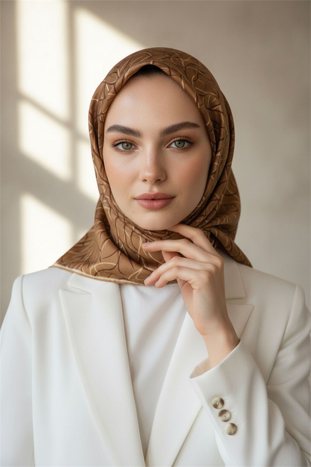 %100 Twill İpek Degrade Desenli Hardal Renkli 90x90 Eşarp Dikim Şekli : El Dikişi