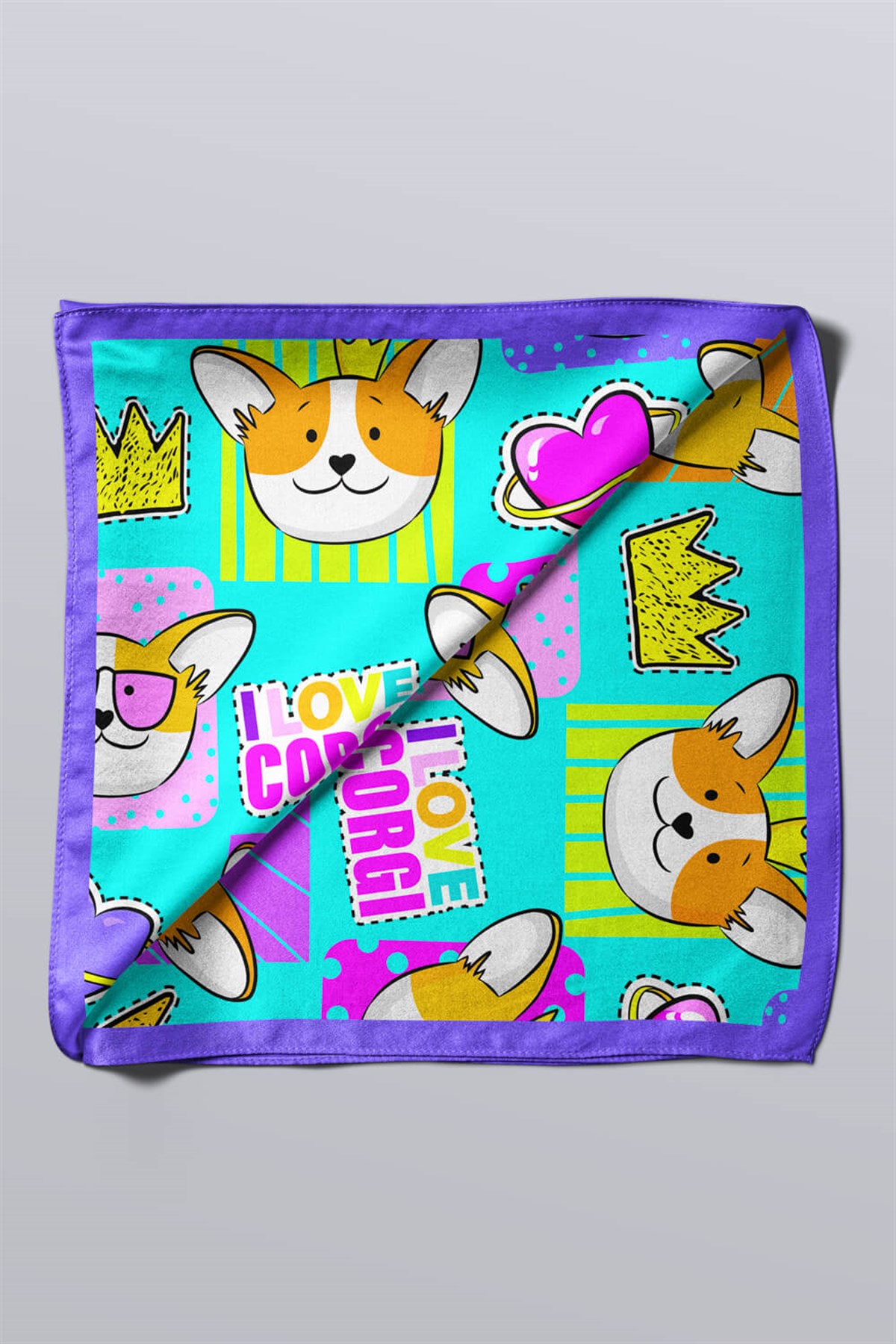 G104 Violla Köpek Desenli Bandana