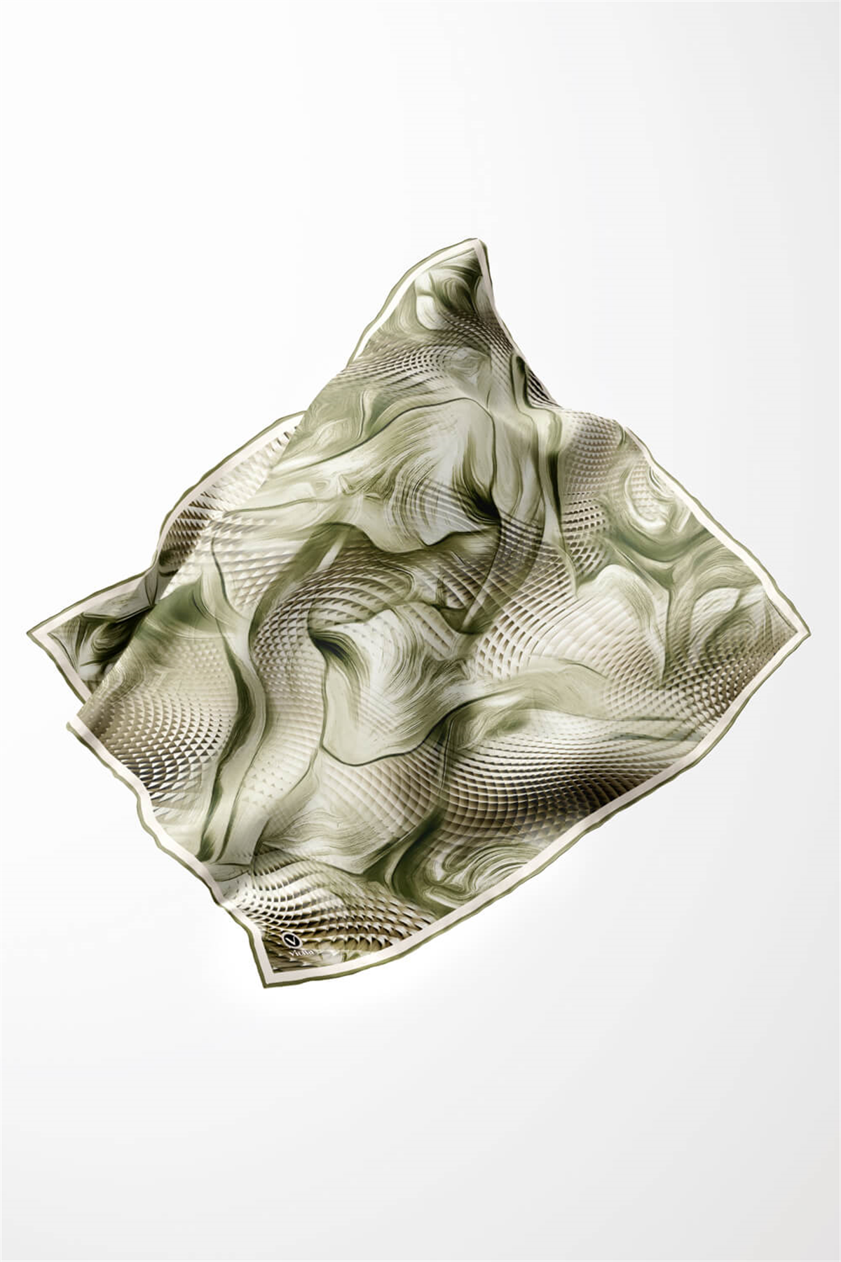 Twill Geometrik Ve Dalga Desenli Mint Yeşili Renkli 90x90 Eşarp (İpek İçermez) Dikim Şekli : El Dikişi