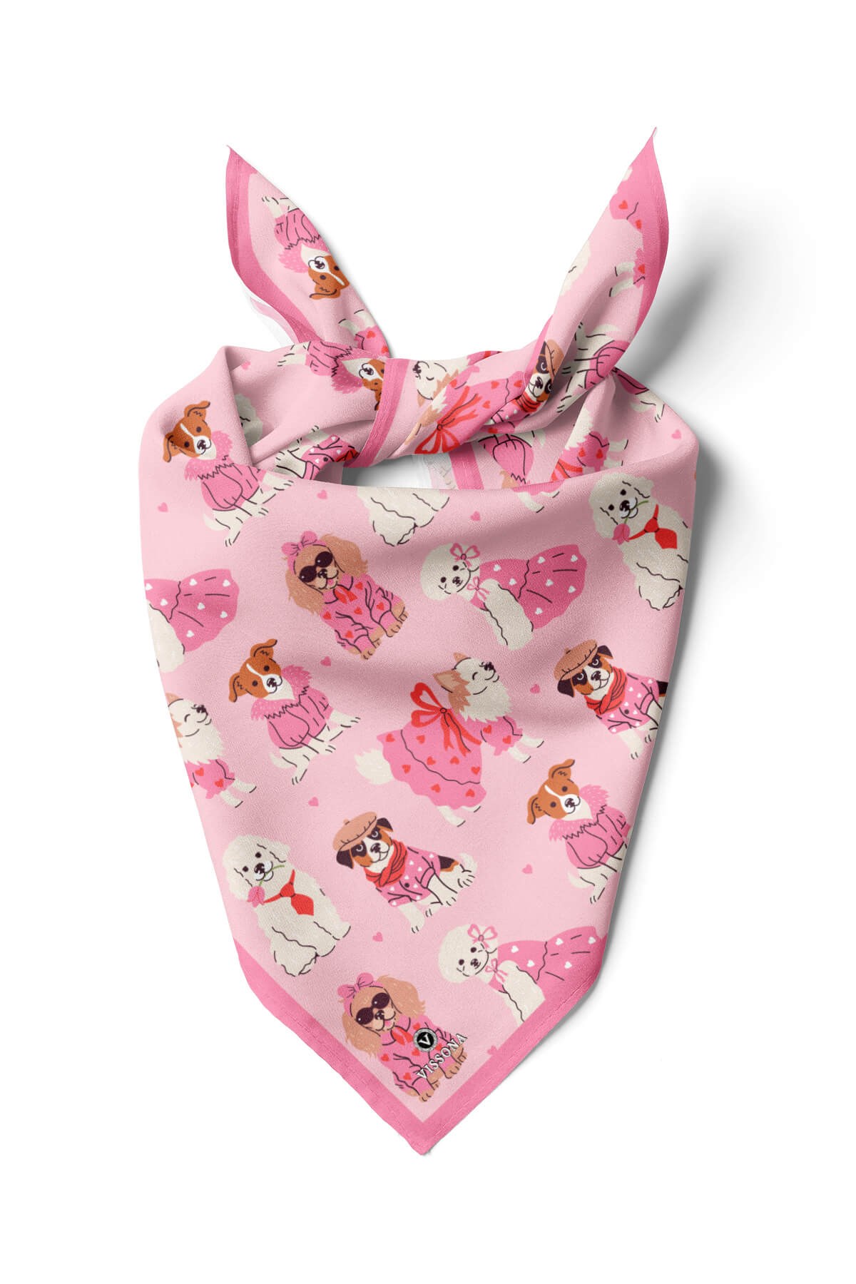 %100 İpek Süslü Köpek Desenli Kadın Bandana