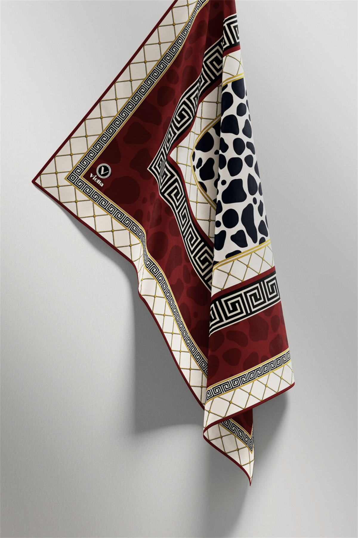 Twill Taş Desenli Bordo Renkli 90x90 Eşarp (İpek İçermez) Kenar Dikiş Şekli El Dikişli