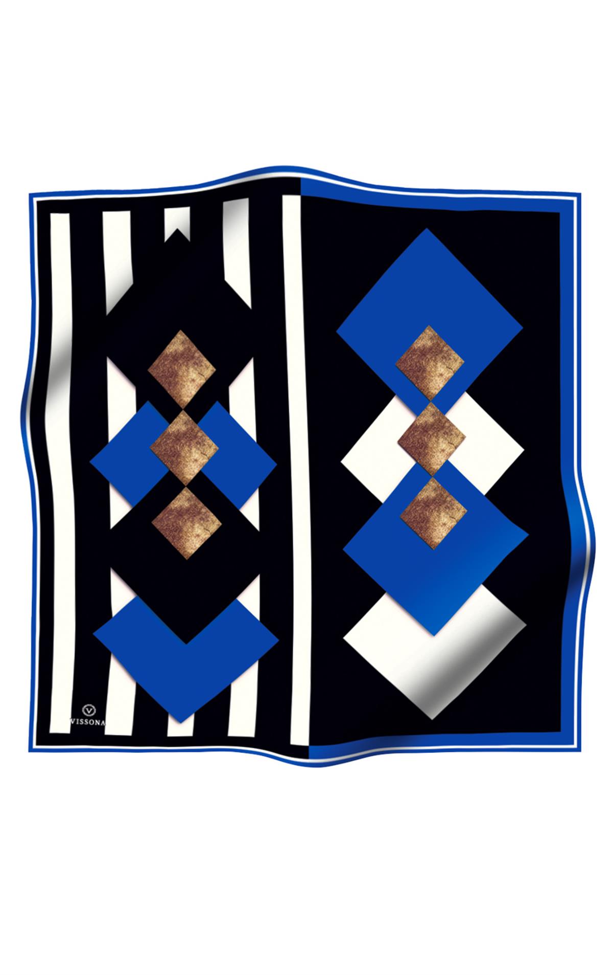 %100 Twill İpek Karo Desenli Saks - Siyah Renkli 90x90 Eşarp Dikim Şekli : El Dikişi