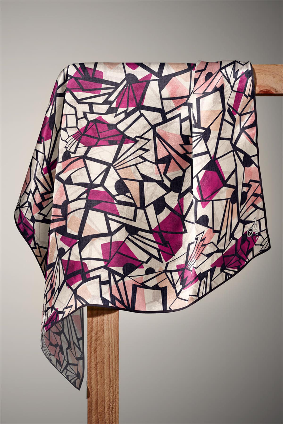 %100 Twill Renkli Petek Desenli Fuşya - Pembe Renkli 90x90 Eşarp Dikim Şekli: El Dikişii