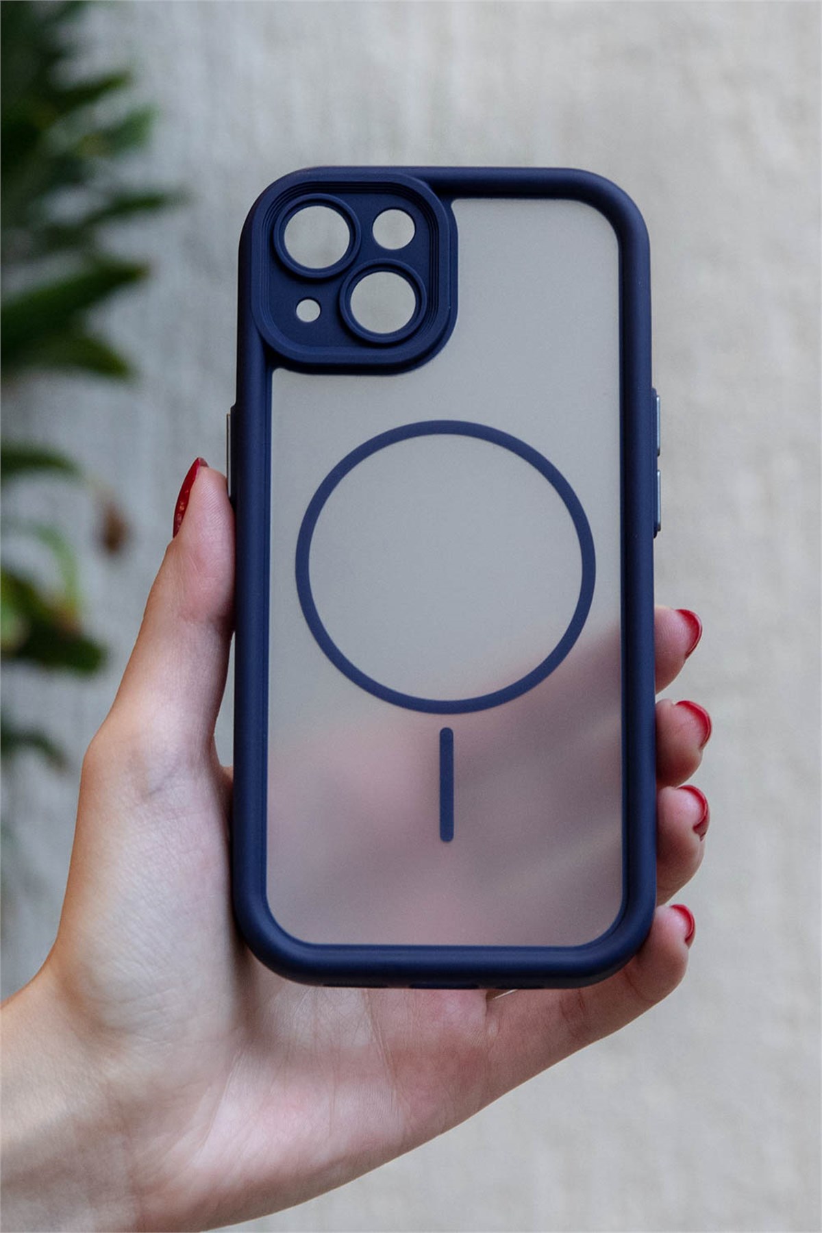 iPhone 15 Kılıf – Kamera Korumalı – MagSafe Uyumlu – Lacivert Renk – Mat Silikon Telefon Kılıfı