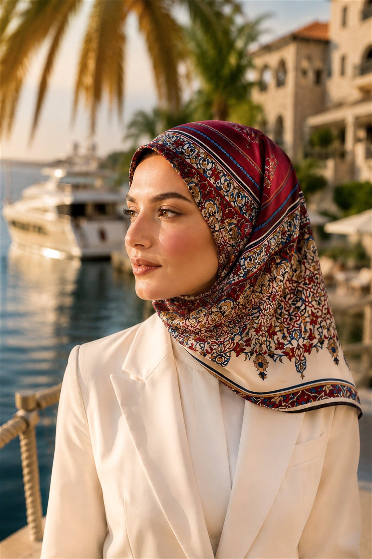 %100 Twill İpek Şal Desenli Bordo Renkli 90x90 Eşarp Dikim Şekli : El Dikişi
