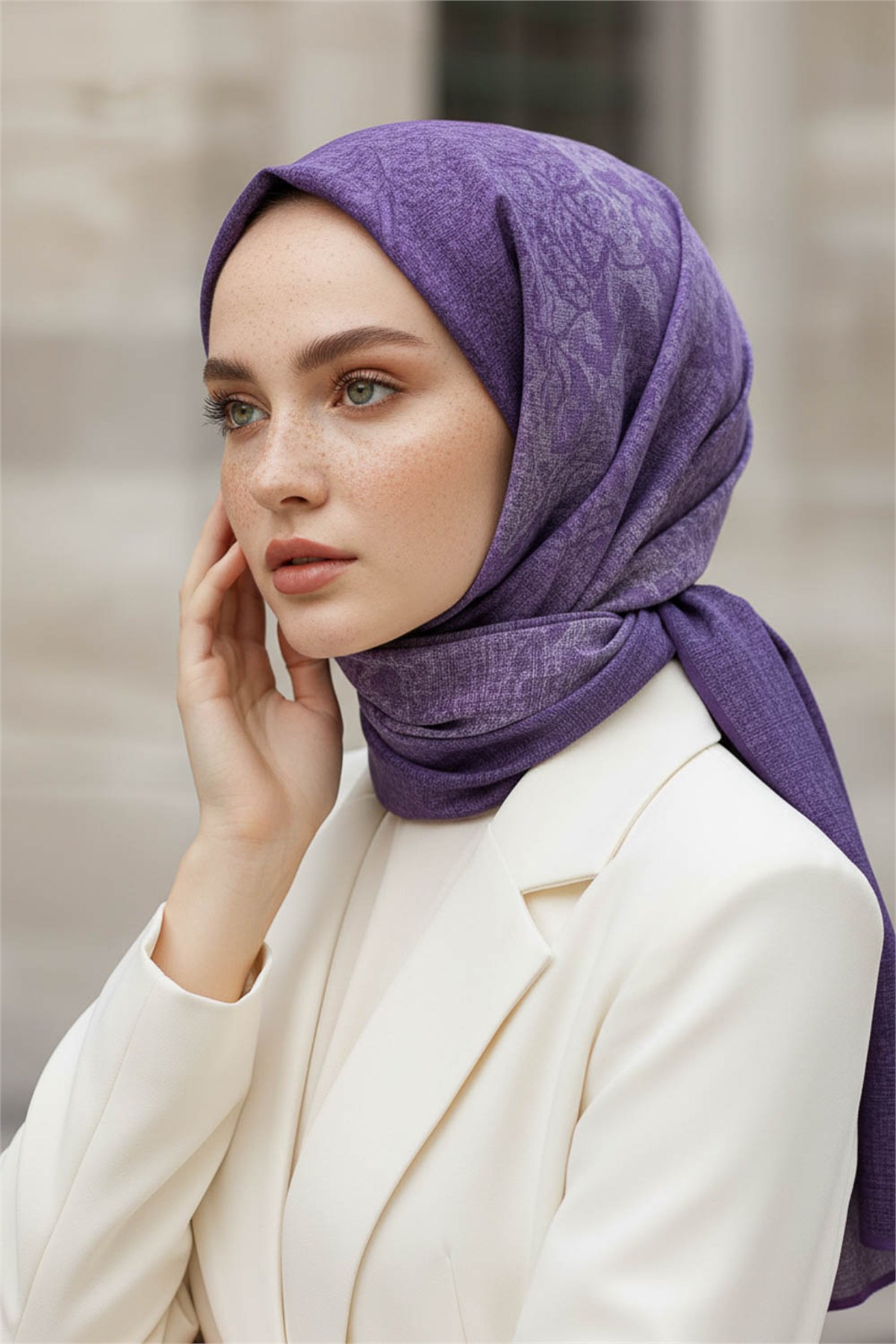 KREP DOKU DESENLİ LİLA RENKLİ 75X195 KIRIŞMAZ ŞAL