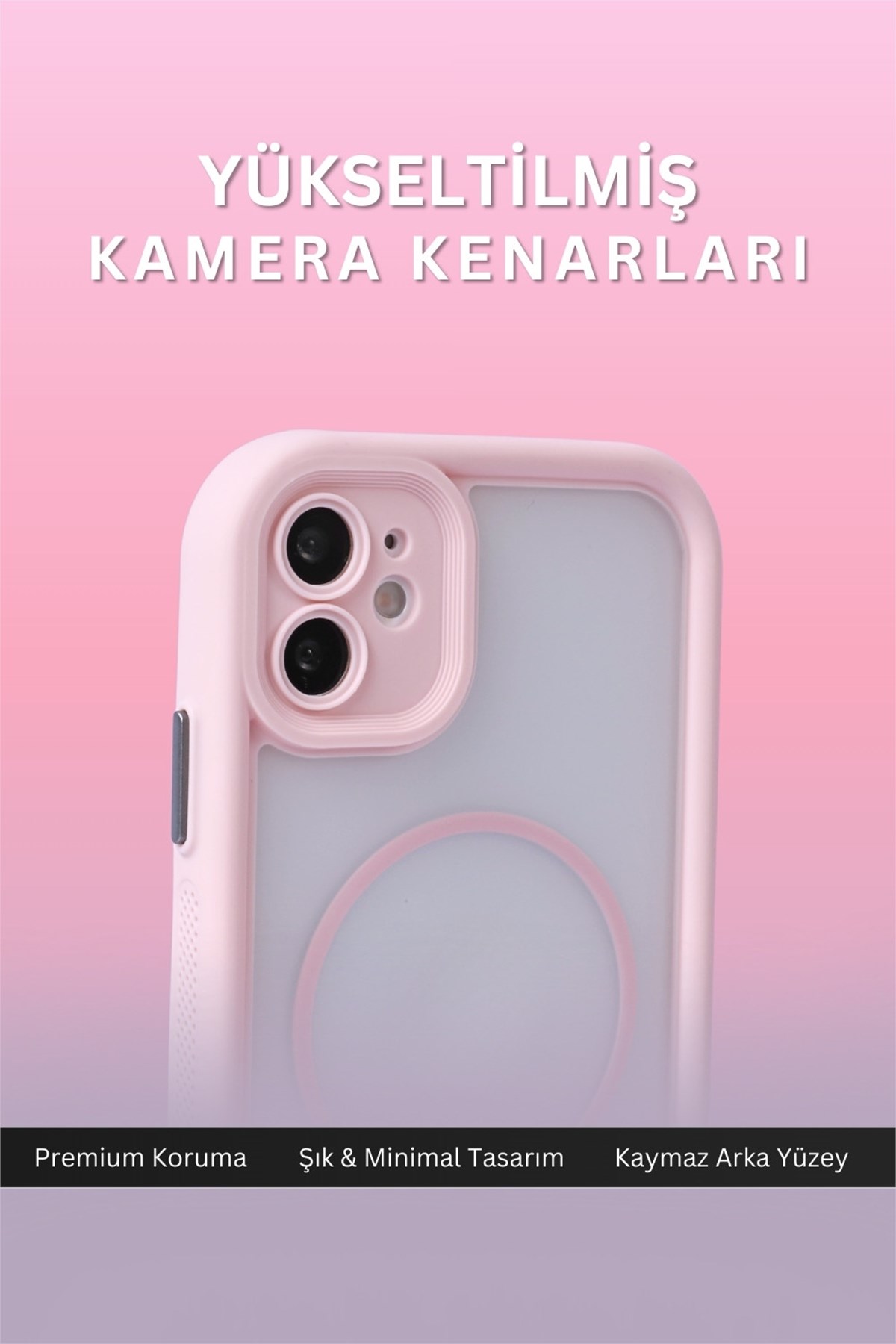 iPhone 12 Kılıf – Kamera Korumalı – MagSafe Uyumlu – Pembe Renk – Mat Silikon Telefon Kılıfı