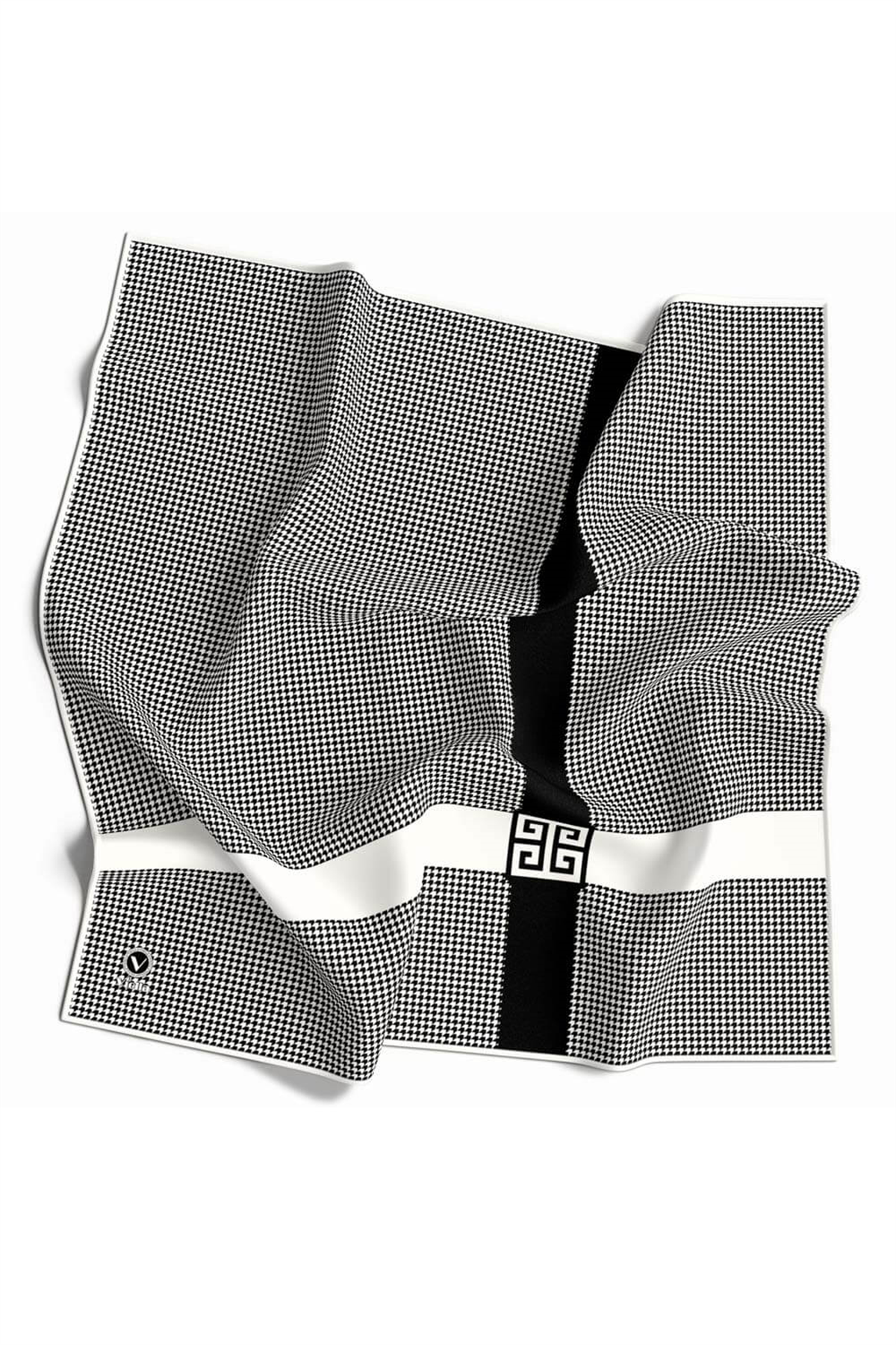 Twill Kazayaklı Şerit Desenli Krem Renkli 90x90 Eşarp (İpek İçermez) Dikim Şekli : El Dikişi