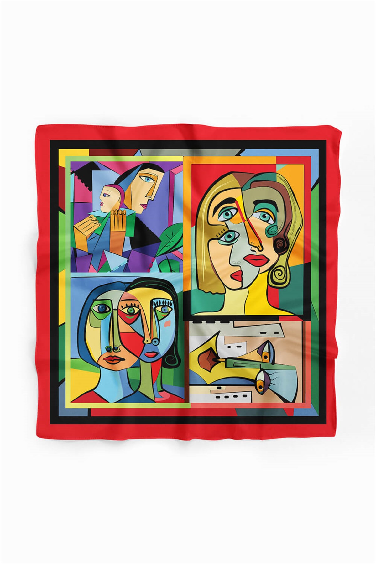 Violla A11 Kadın Portrait Desenli Bandana 50x50 Kırmızı DG0238-22 Snz