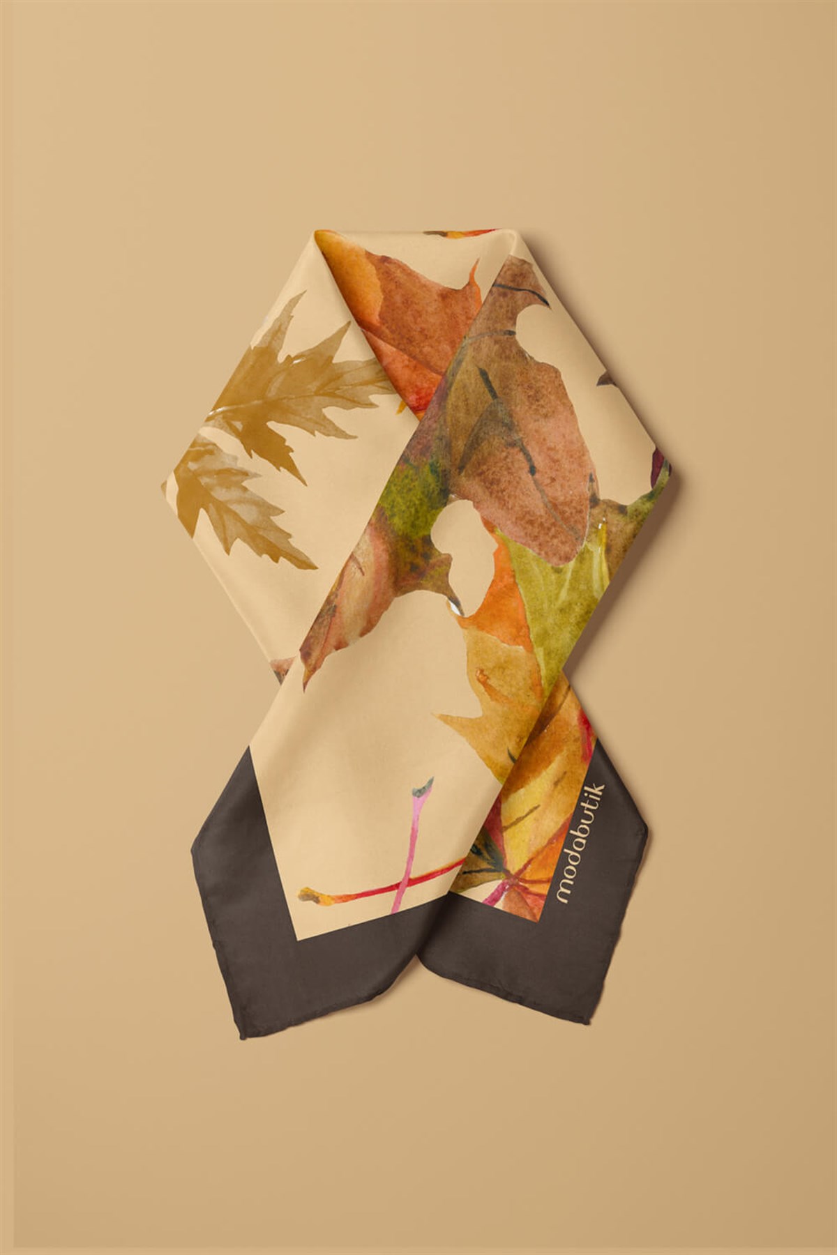 Violla B107 Kadın Yaprak Desenli Bandana 50x50 Yeşil Kahverengi DG0437-22