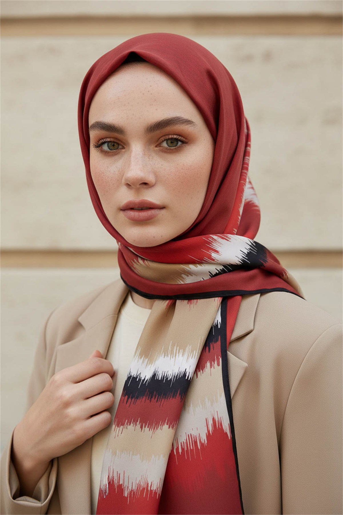 KREP FREKANS DESENLİ BORDO RENKLİ 75X195 KIRIŞMAZ ŞAL