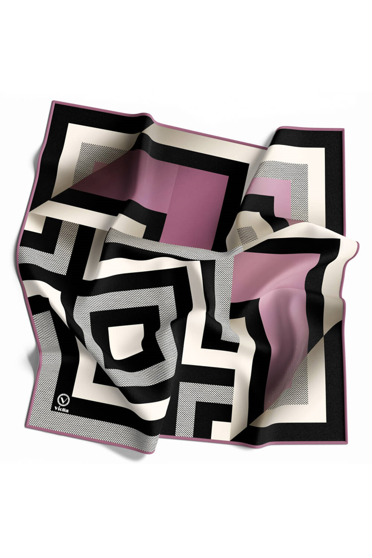Twill Geometrik Desenli Lila Renkli 90x90 Eşarp (İpek İçermez) Dikim Şekli : El Dikişi