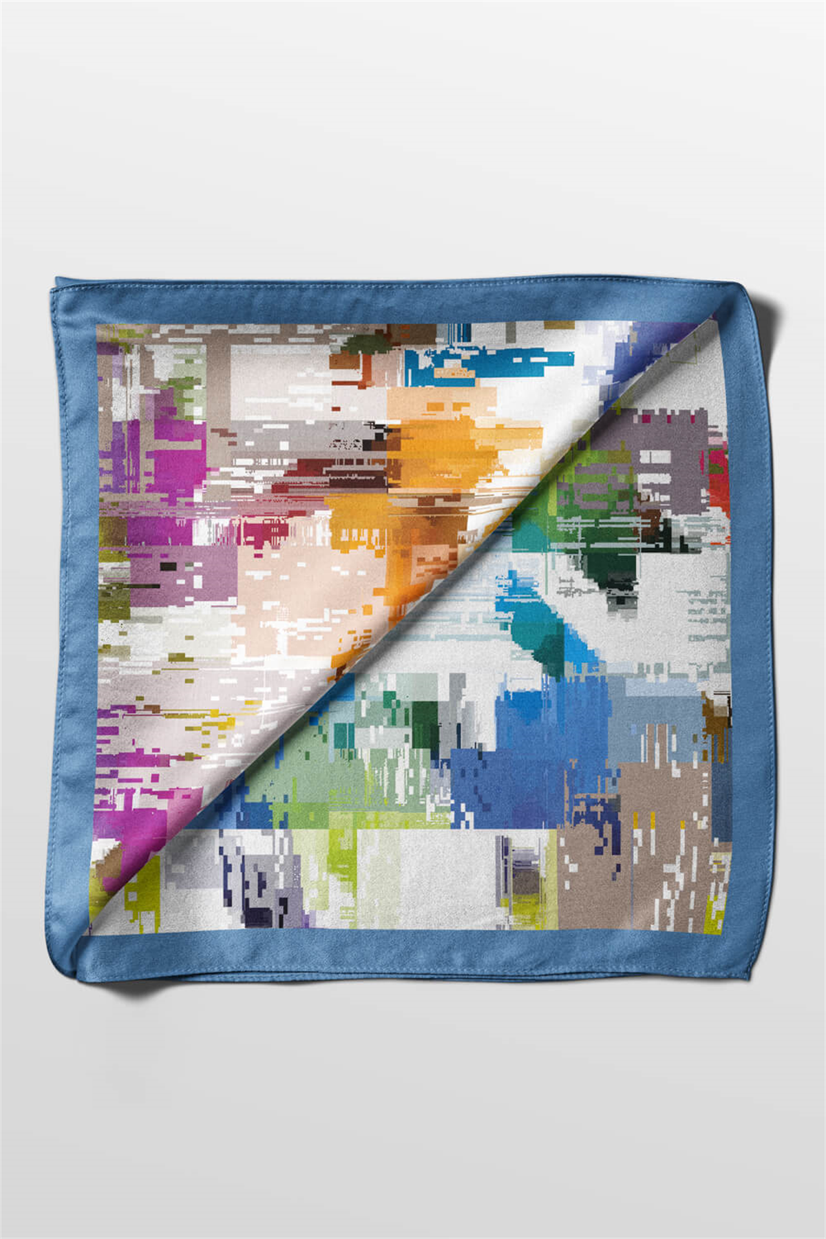 D78 Kadın Ekose Desenli Bandana 50x50 Mavi DG0197-22