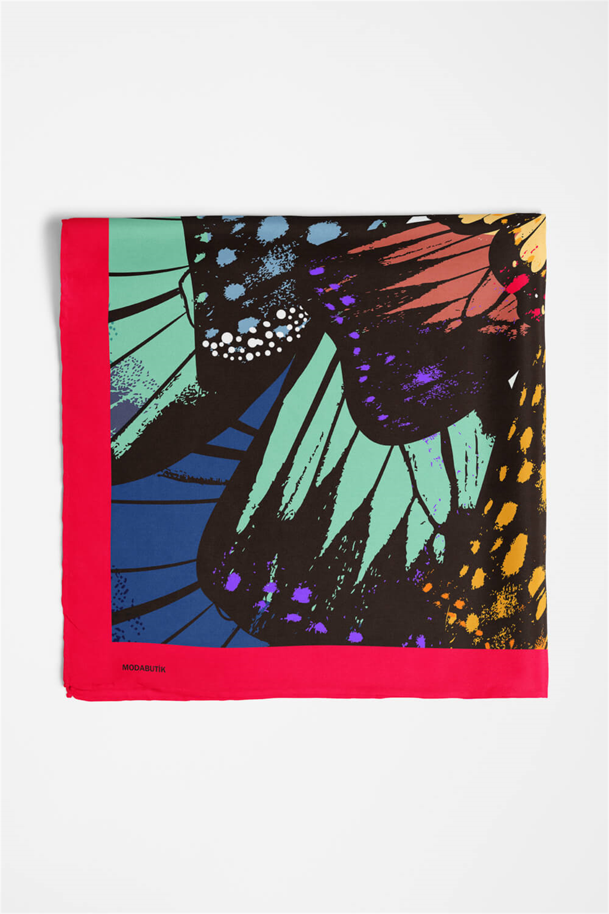 Y24 Kadın Kelebek Desenli Bandana 50x50 Turkuaz Siyah DG0399-22