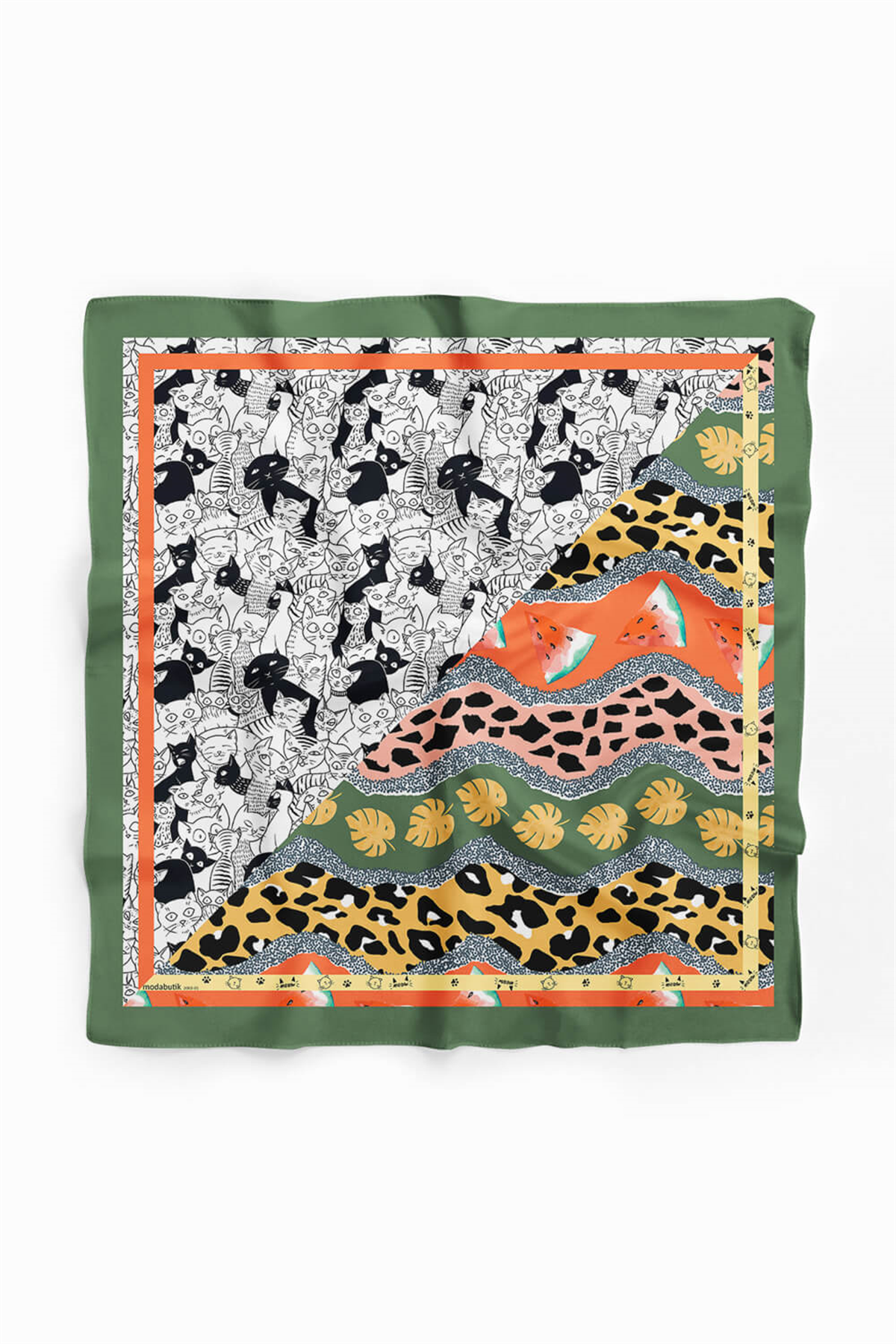 D1 Beyaz Siyah Köpek Bandanası Figür Desenli Premium Özel Üretim 45x45 DG2069