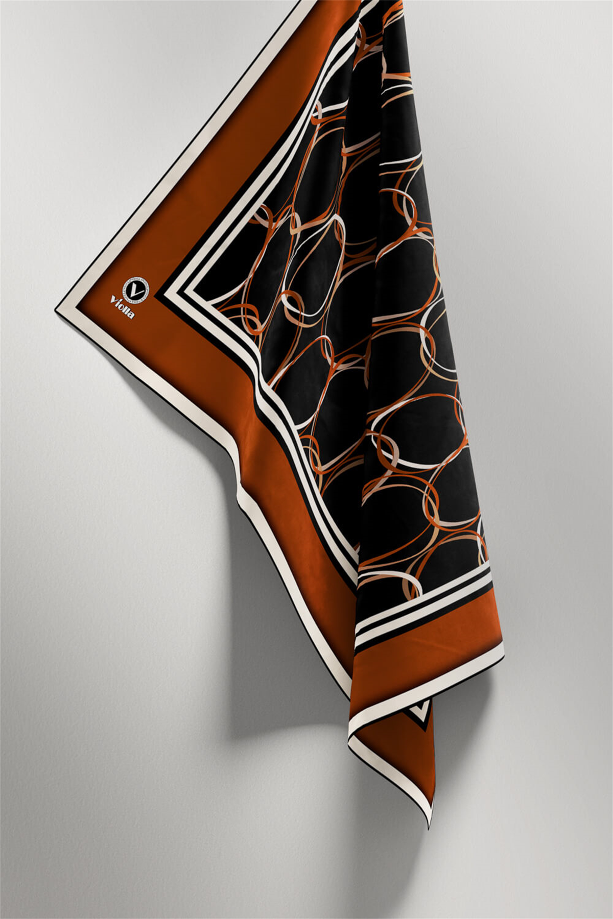 Twill Halka Desenli Taba Renkli 90x90 Eşarp (İpek İçermez) Kenar Dikiş Şekli El Dikişli