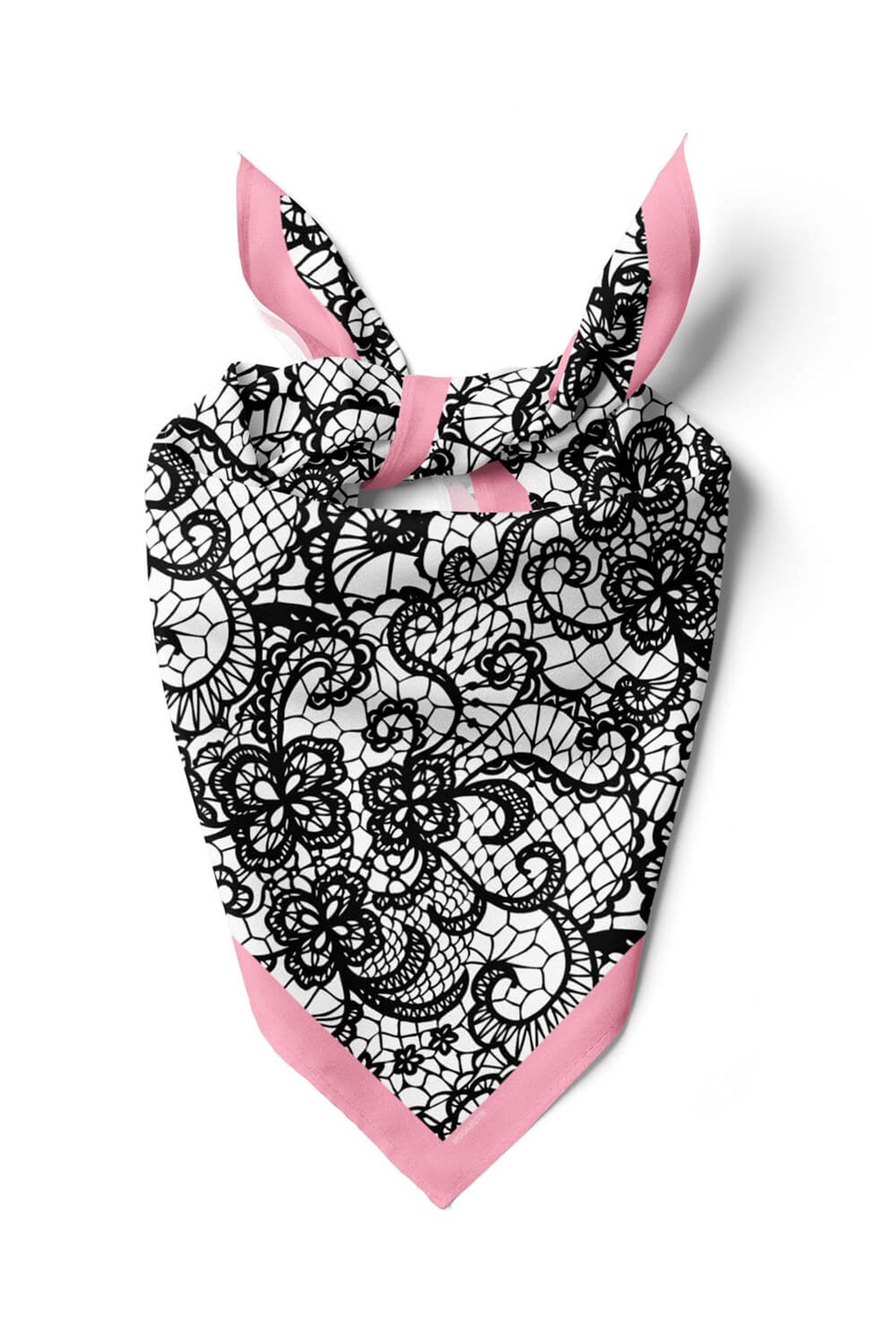 B91  Kadın Dantel Desenli Bandana 50x50 Siyah Beyaz DG0115-22