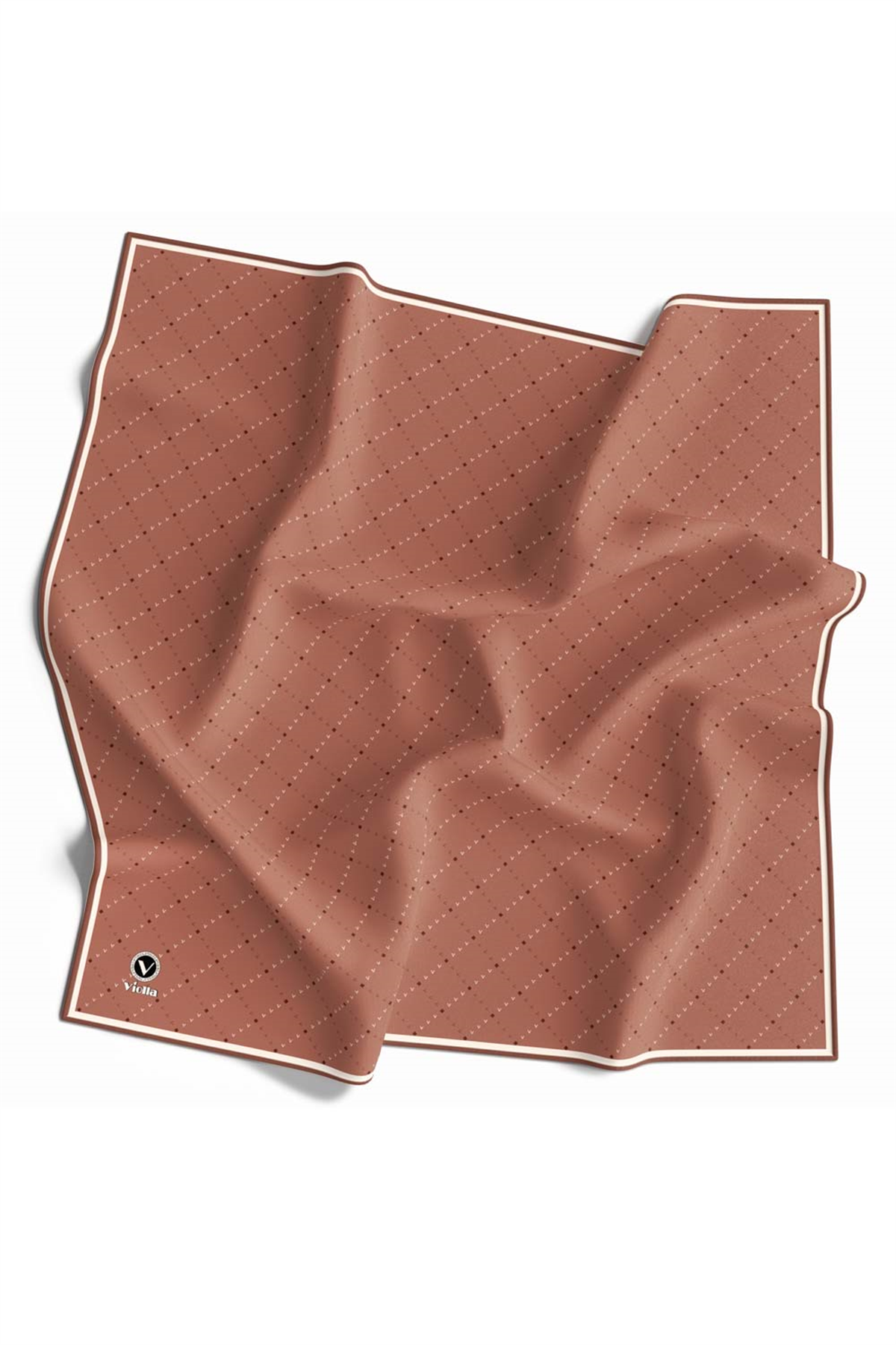 Twill Noktalı V Desenli Bakır Renkli 90x90 Eşarp (İpek İçermez) Kenar Dikiş Şekli El Dikişli