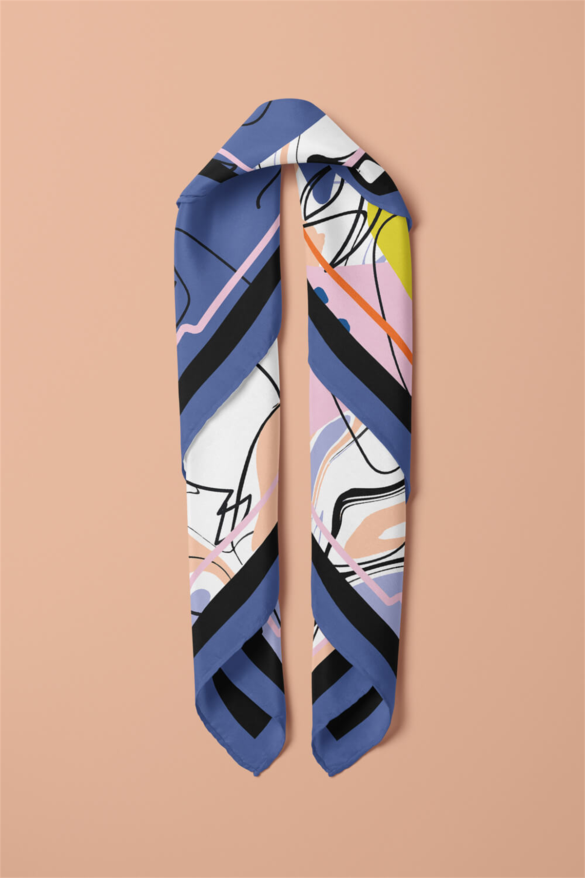 A57 Kadın Turuncu Beyaz Silüet Desenli 50x50 Bandana HYL DG01438-22