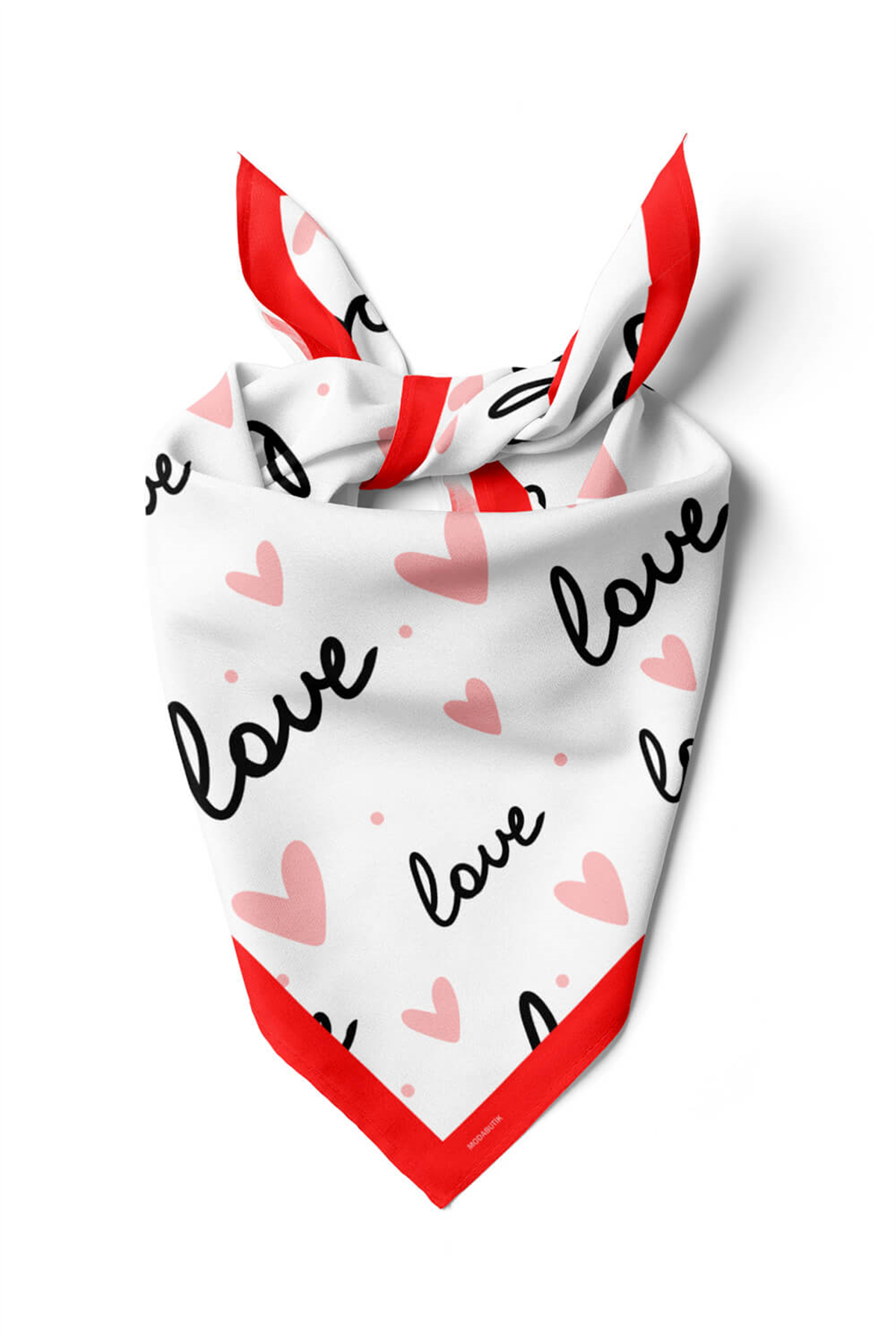 Y13 Kadın Love Desenli Bandana 50x50 Pembe Beyaz DG0468-22