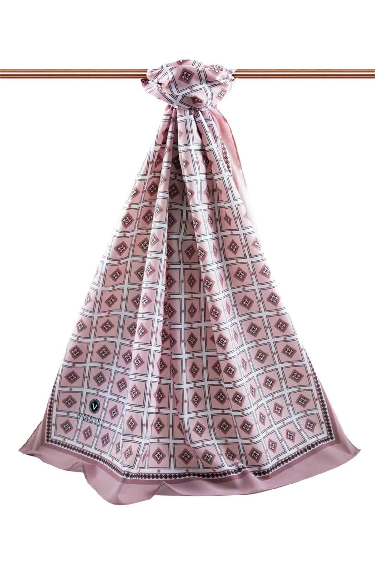 KREP KARE DESENLİ PUDRA RENKLİ 75X195 KIRIŞMAZ ŞAL