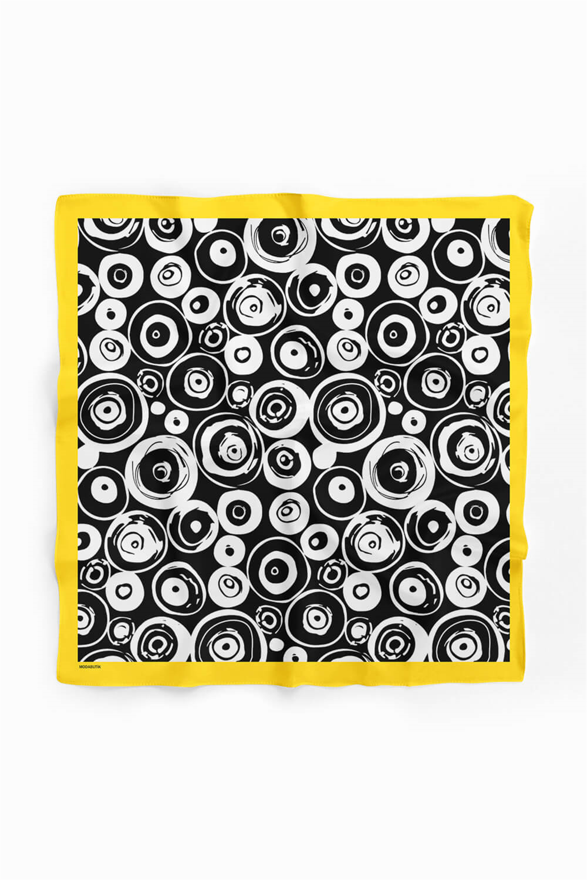 F51 Kadın Halka Desenli Bandana 50x50 Siyah Beyaz DG0327-22