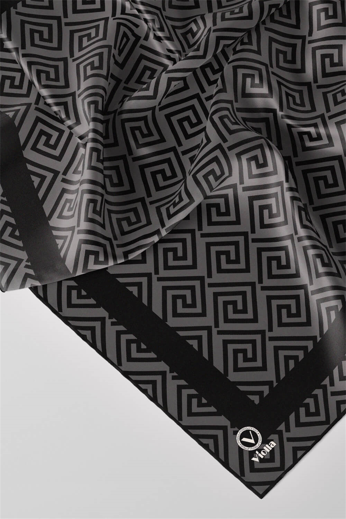 Twill Minimalist Desenli Füme Renkli 90x90 Eşarp (İpek İçermez) Kenar Dikiş Şekli El Dikişli