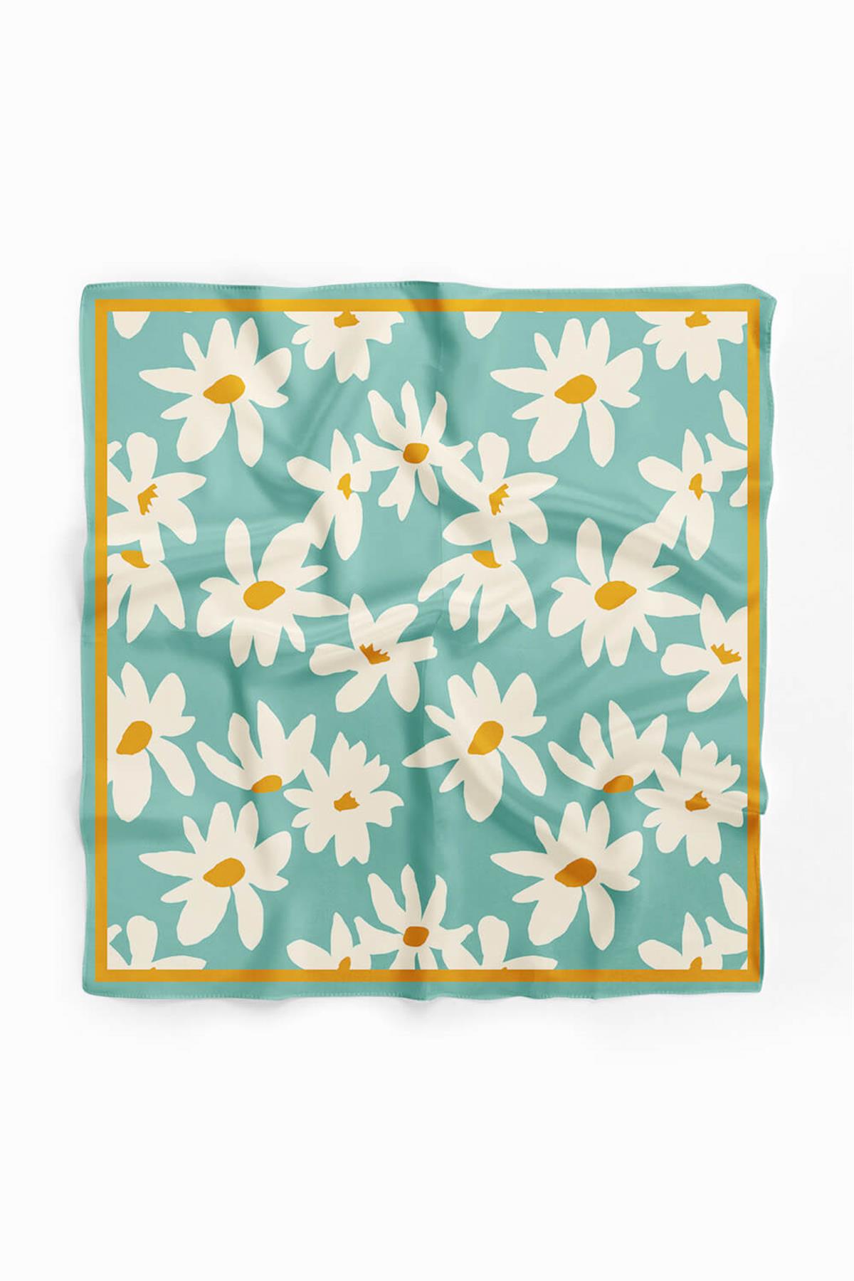 Vissona Papatya Desenli %100 İpek Bandana 55x55