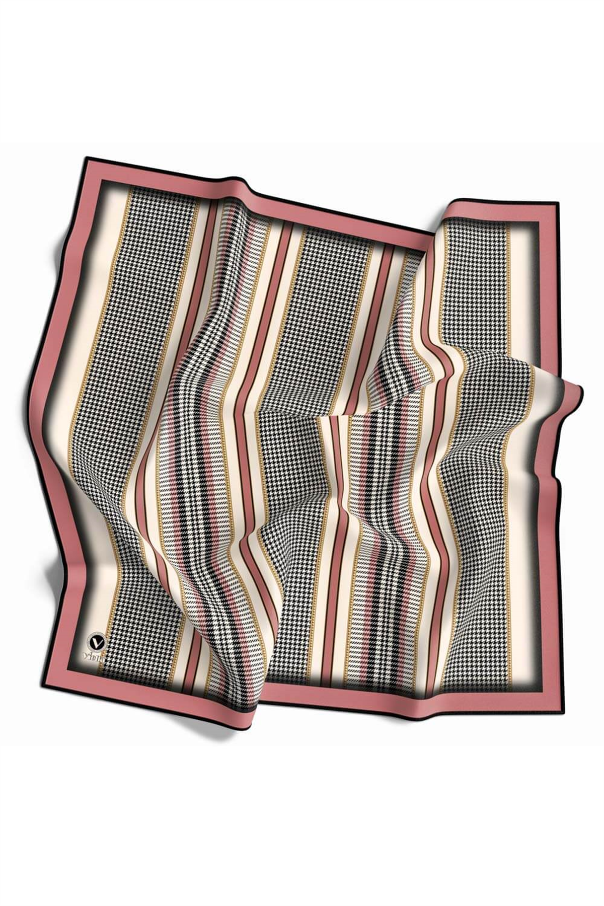 Twill Kazayaklı Şerit Desenli Pudra Renkli 90x90 Eşarp (İpek İçermez) Kenar Dikiş Şekli El Dikişli