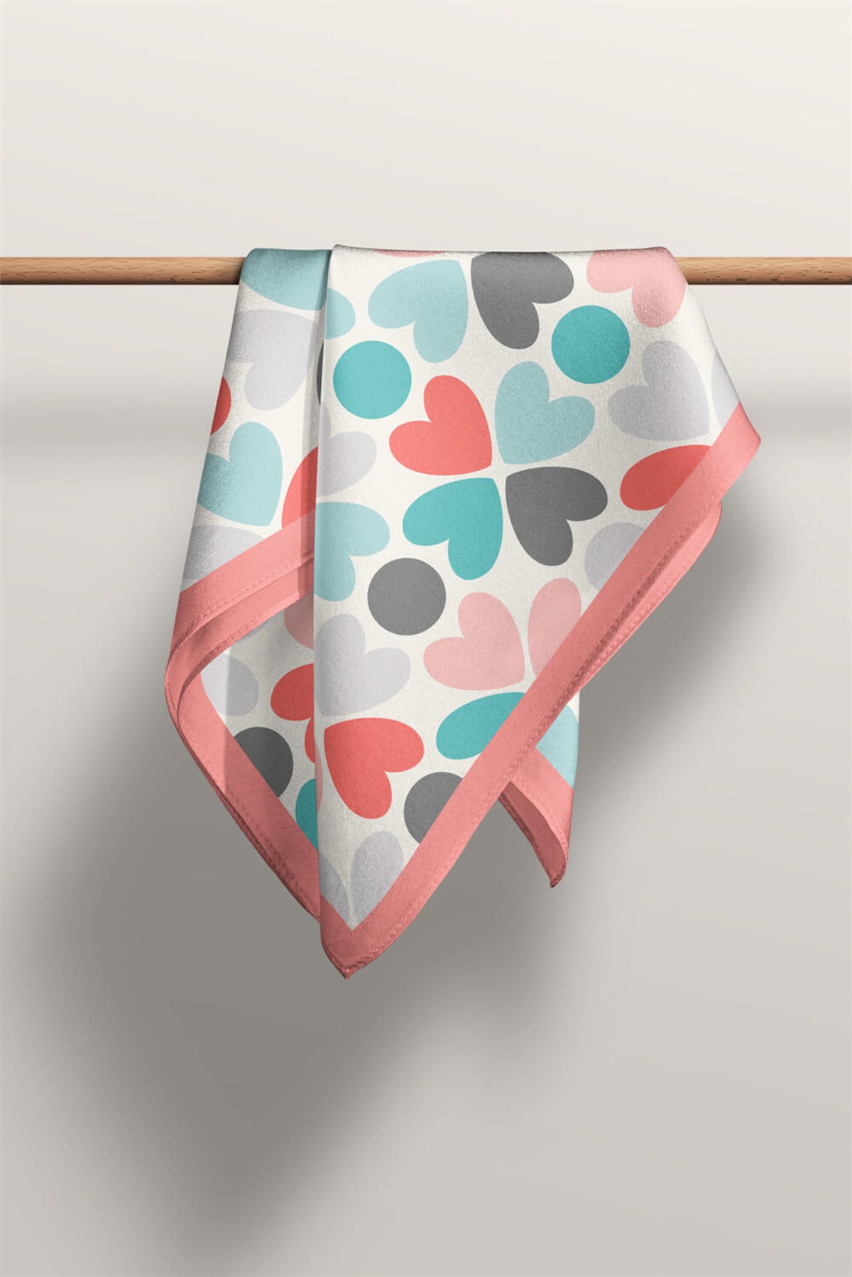 Kadın Pembe  Mavi Kalp Desenli 50x50 Bandana HYL DG0546-22
