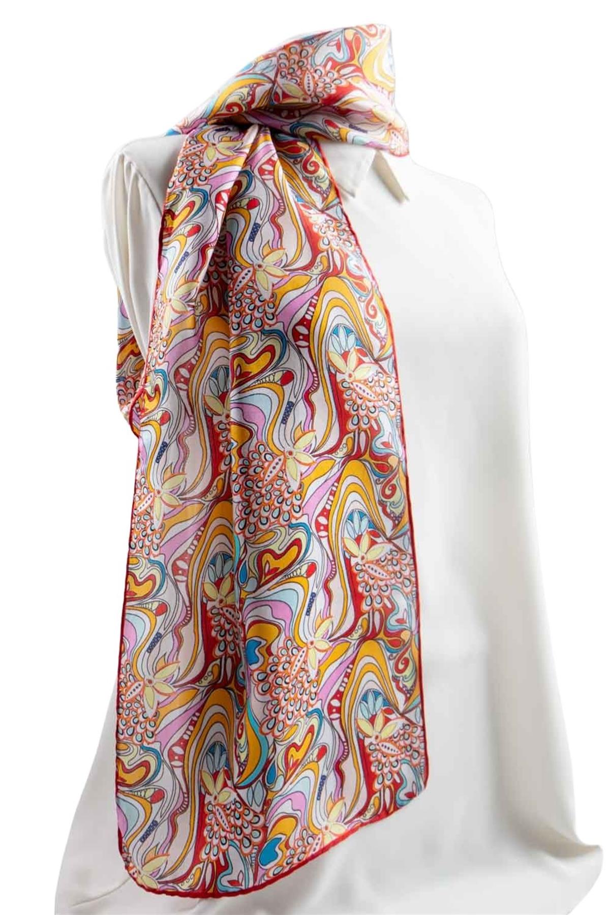 Vissona Geometrik Desenli İpek Fular