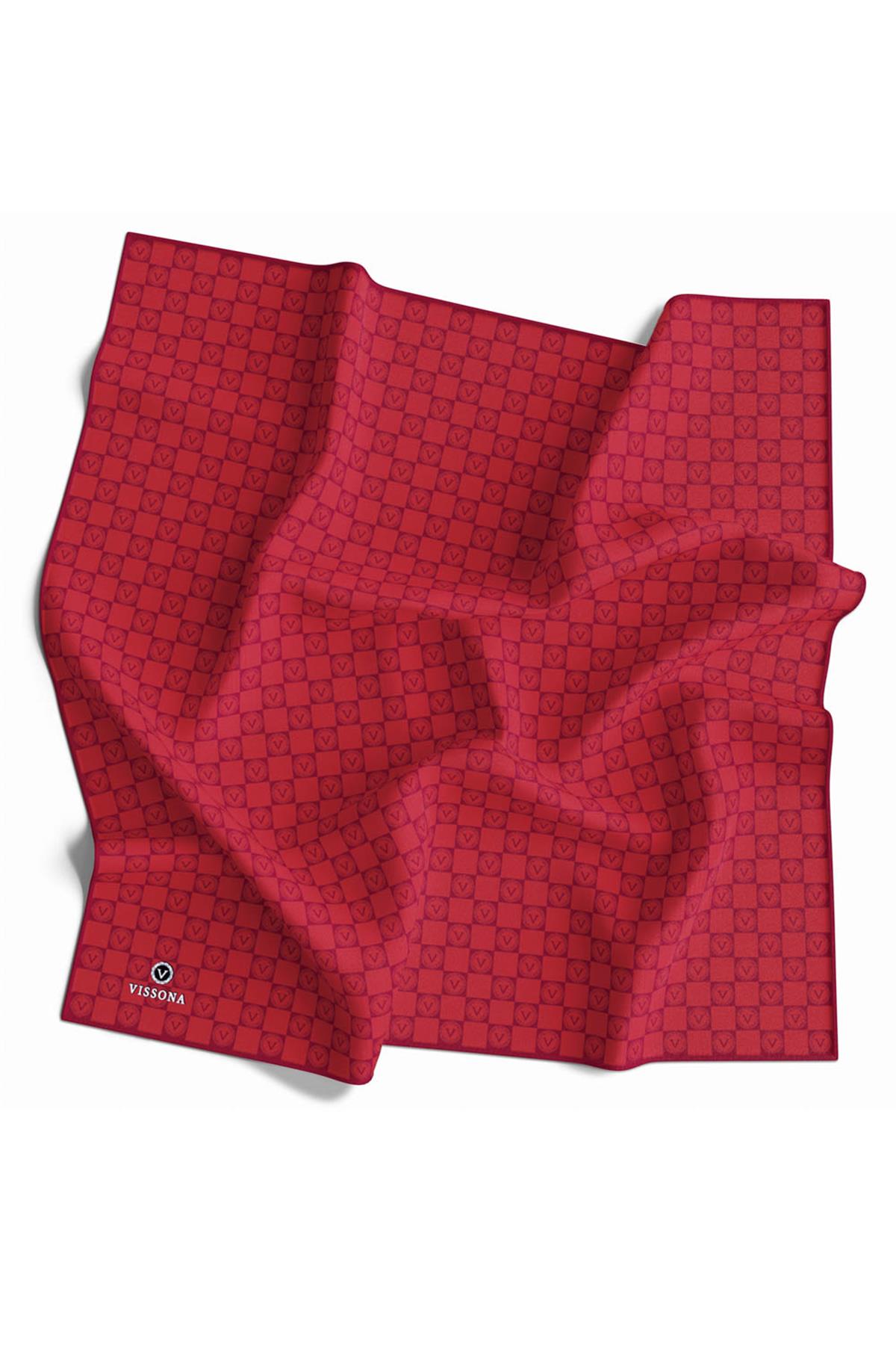 %100 Twill İpek Monogram Desenli Bordo Renkli 90x90 Eşarp Dikim Şekli : El Dikişi