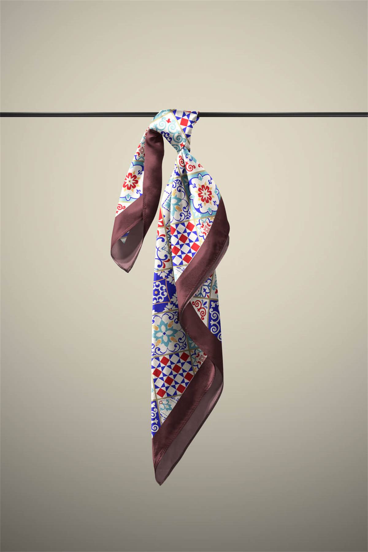 C49 Kadın Mavi Mini Çini Desenli 50x50 Bandana HYL DG0703-22