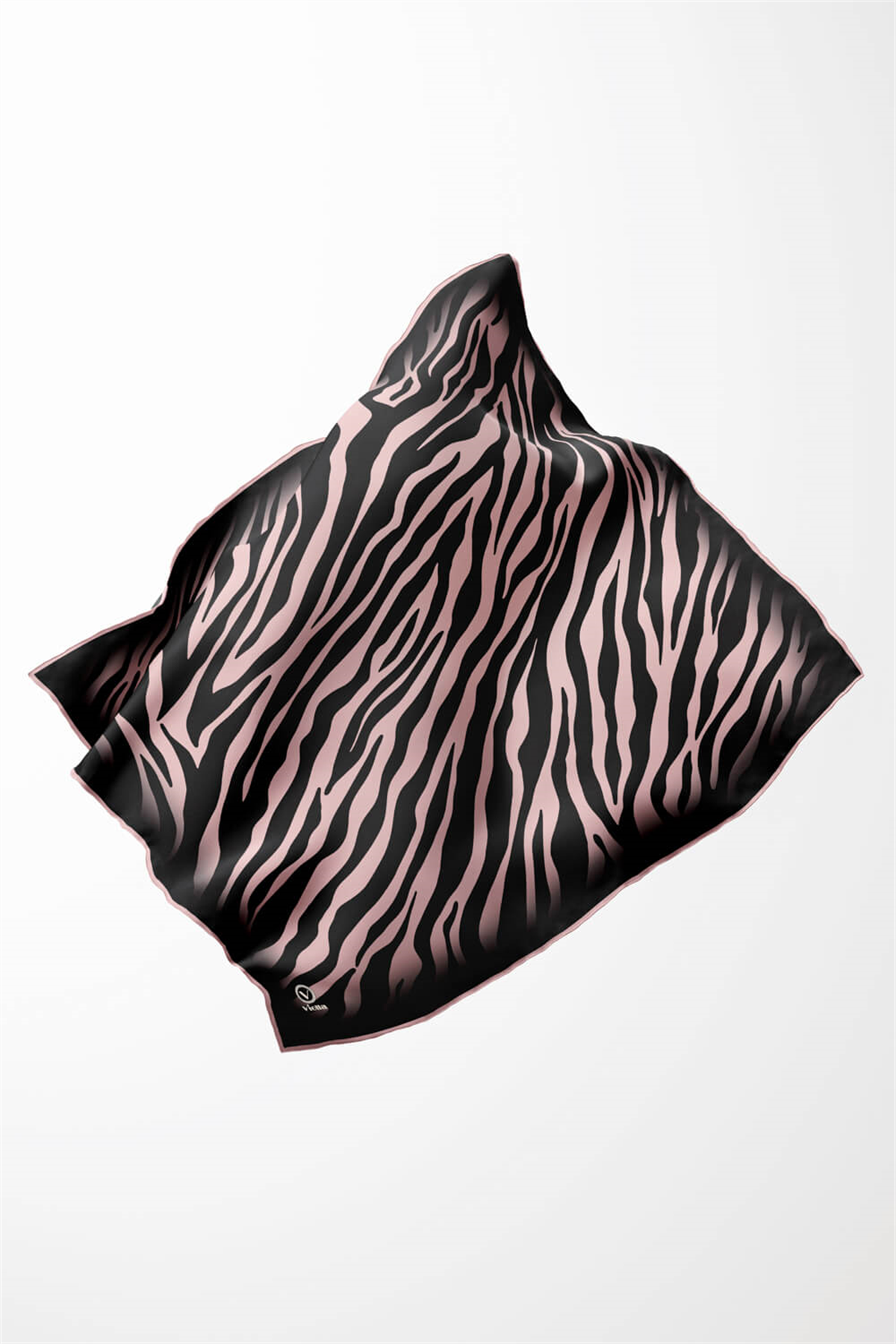 Twill Zebra Desenli Pudra Renkli 90x90 Eşarp (İpek İçermez) Dikim Şekli : El Dikişi