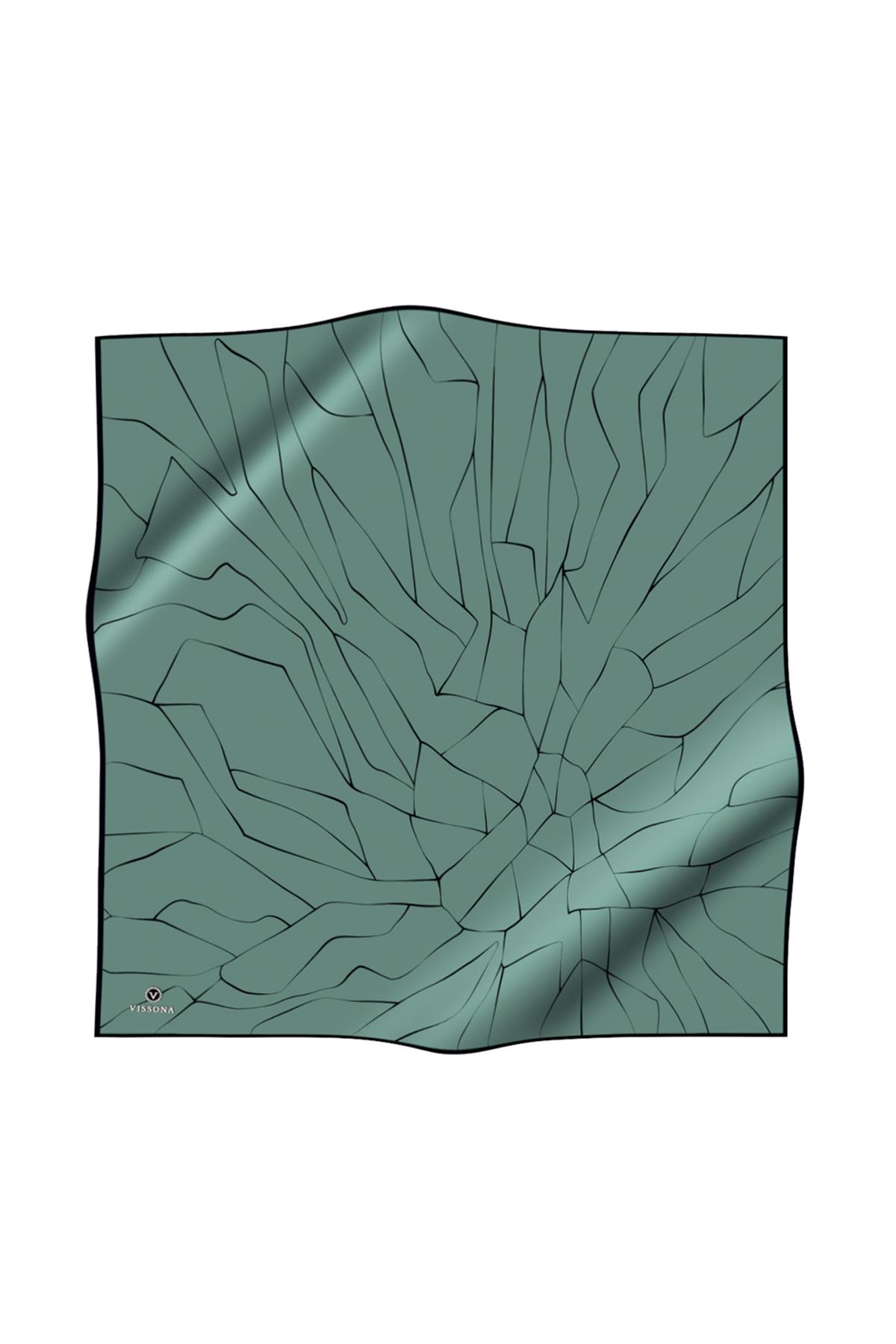 %100 Twill İpek Çizgi Desenli Mint Yeşili - Siyah Renkli 90x90 Eşarp Dikim Şekli : El Dikişi