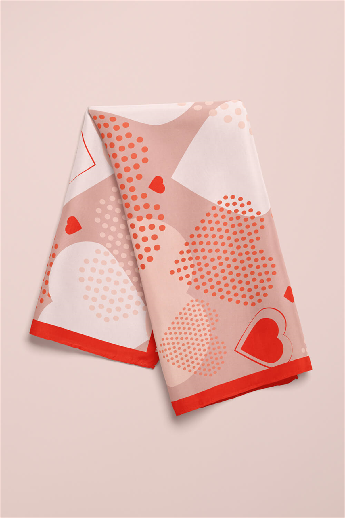 Z20 Kadın Kalp Desenli Bandana 50x50 Pembe DG0266-22