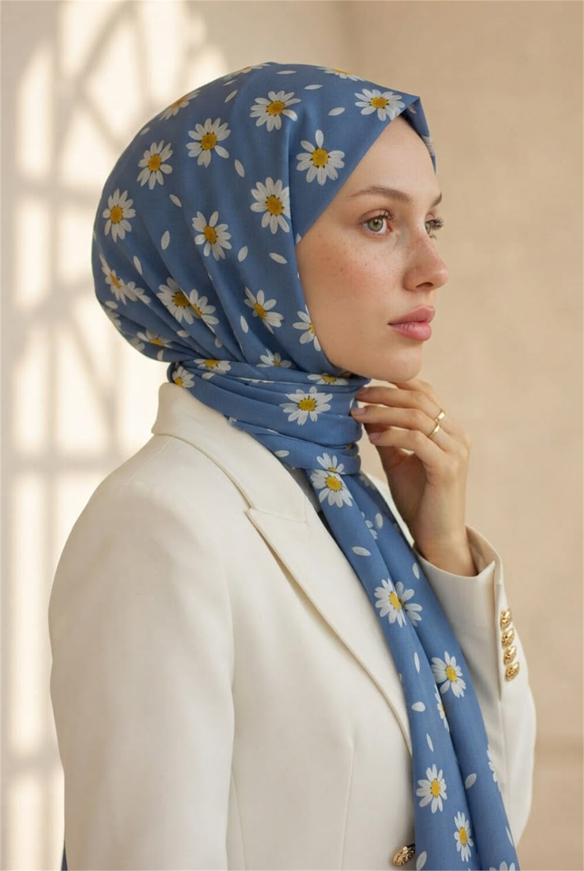 KREP PAPATYA DESENLİ BEBE MAVİSİ RENKLİ 75X195 KIRIŞMAZ ŞAL
