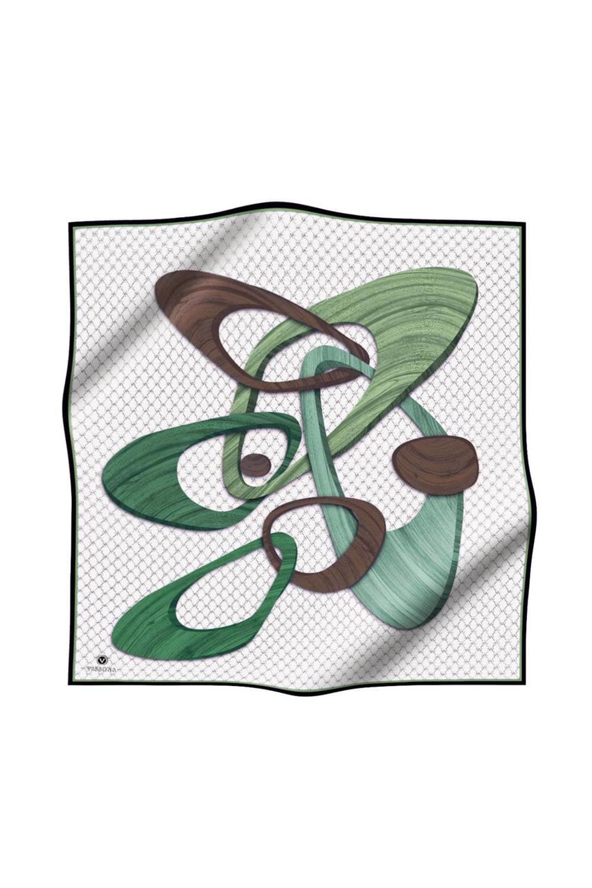 100% Twill Geometrik Halka Desenli Zümrüt Yeşili - Kahverengi  Renkli 90x90 Dikim Şekli : El Dikişi Eşarp