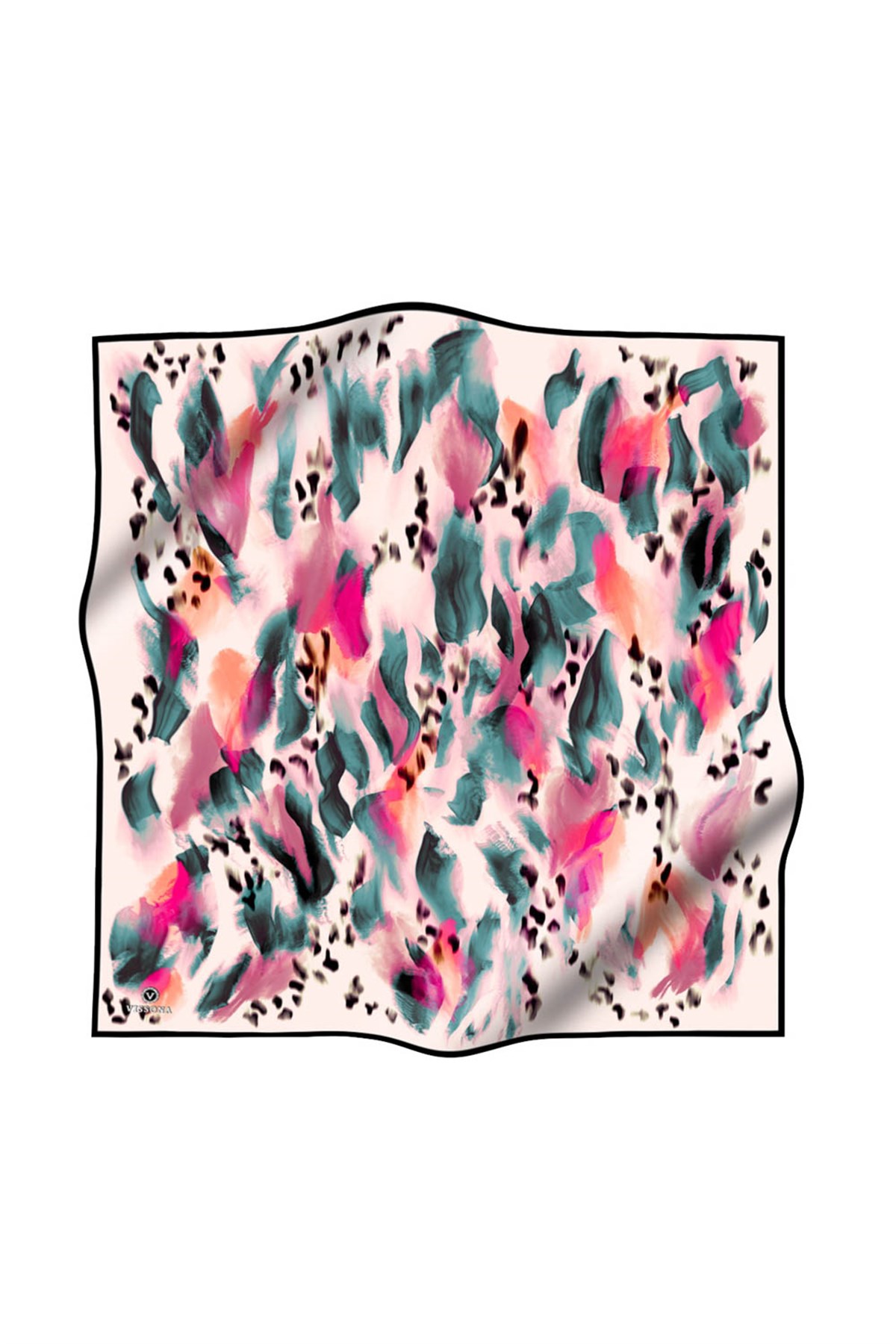 %100 Twill İpek Batik Desenli Fuşya - Petrol Yeşili Renkli 90x90 Eşarp Dikim Şekli : El Dikişi