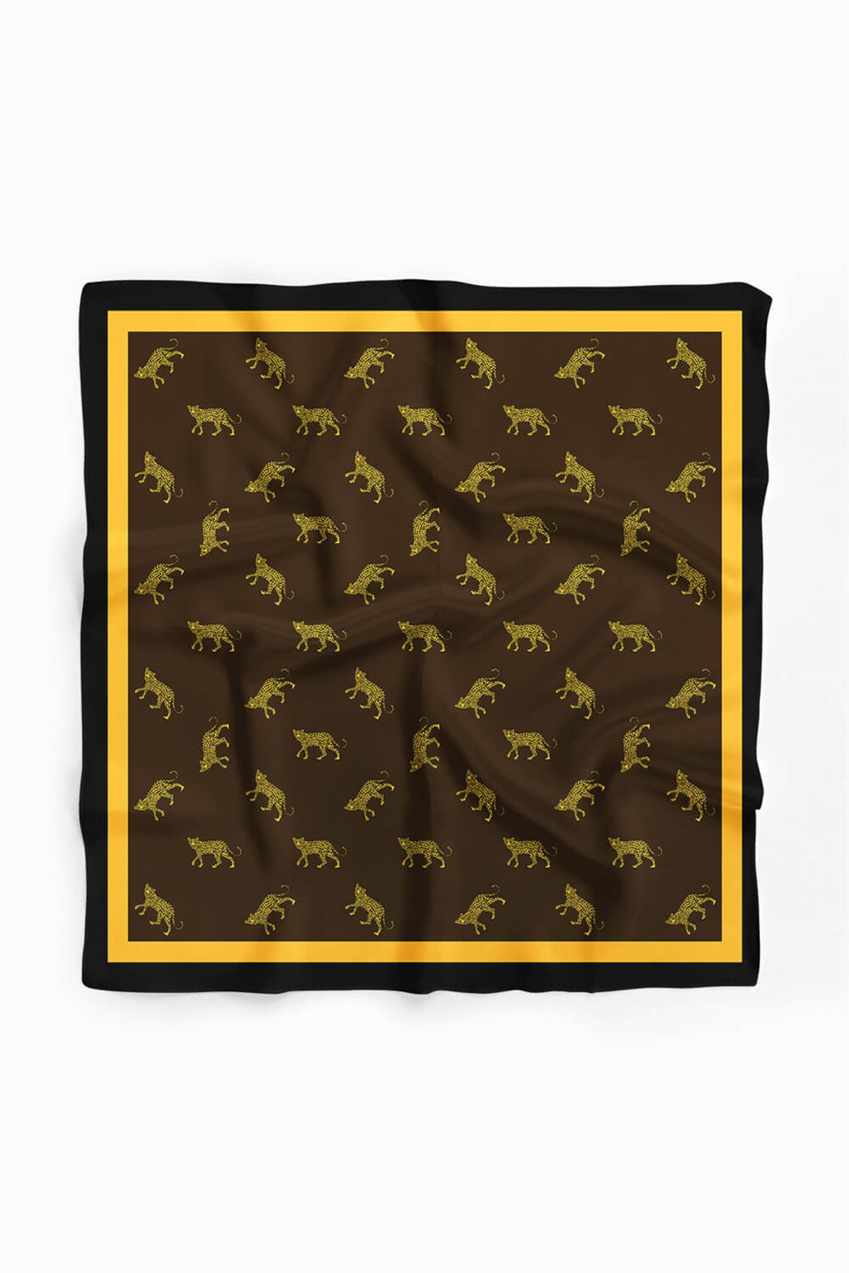 Violla A27 Kadın Kahverengi Hardal Leo Desenli 50x50 Bandana HYL DG0948-22