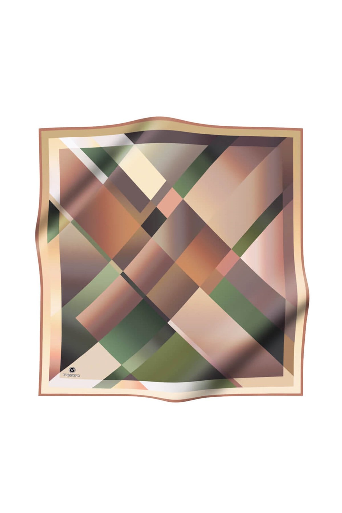 % 57 İPEK % 43 VİSKON Twill İpek Geometrik Desenli Bej - Haki Renkli 90x90 Eşarp Dikim Şekli : El Dikişi