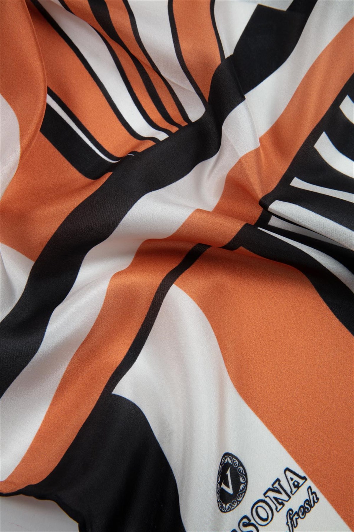 %100 İpek Yelpaze Desenli Taba - Siyah Renkli 92x210 Şal