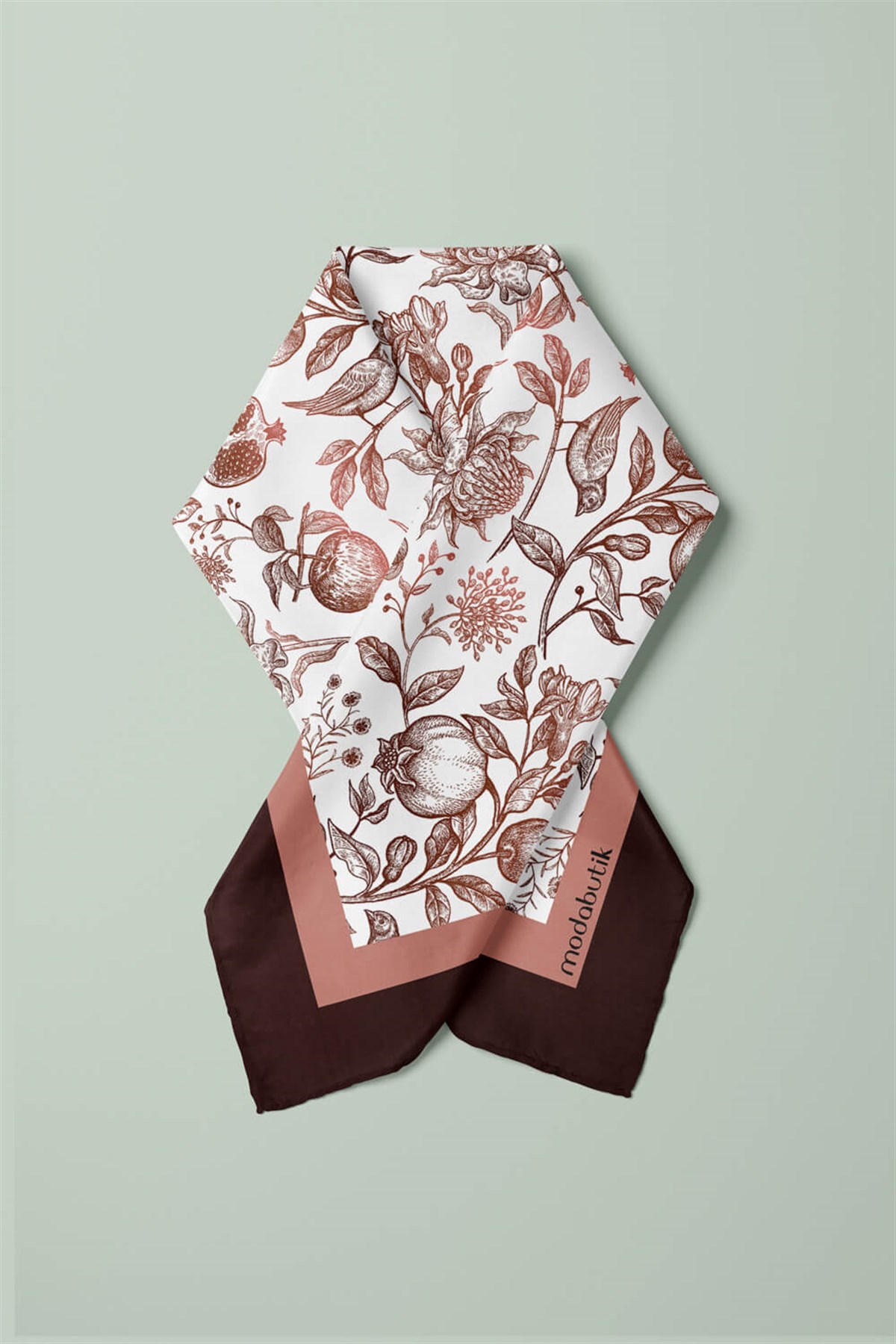 Violla F94 Kadın Kahverengi Burgeon Desenli 50x50 Bandana HYL DG0942-22