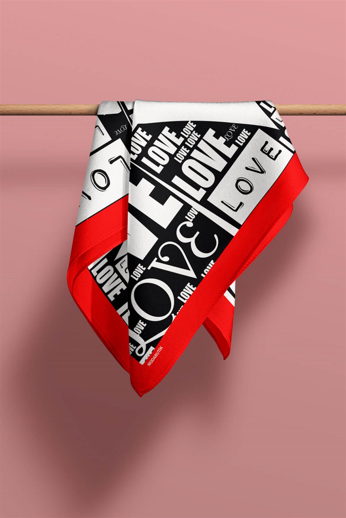 Violla A30 Kadın Love Desenli Bandana 50x50 Siyah Beyaz DG0135-22